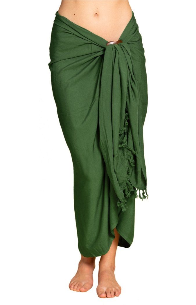 PANASIAM Pareo Sarong einfarbig in 2 Größen als Strandtuch Strandkleid Strandrock, oder Bikini Cover-up Tuch für den Strand Schultertuch Schal Halstuch Grün