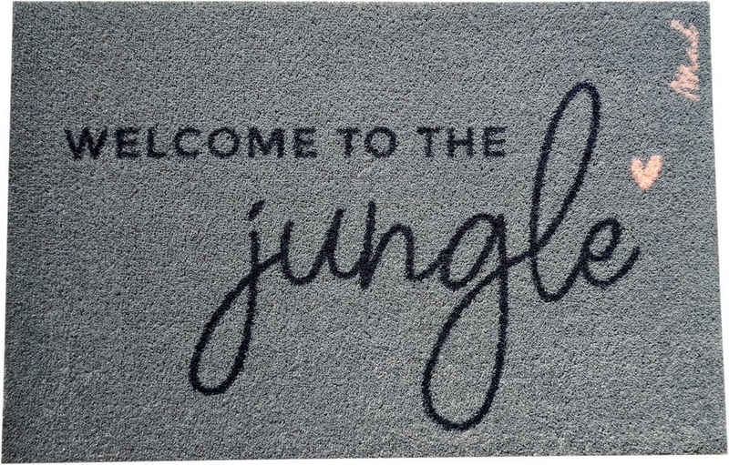 Fußmatte Jojo, Mad about Mats, Türvorleger, Sauberlaufmatte, Hautür, Outdoor, Mit Spruch "Welcome to the jungle", Grün, rutschfest, waschbar, robust, 50 x 75 cm