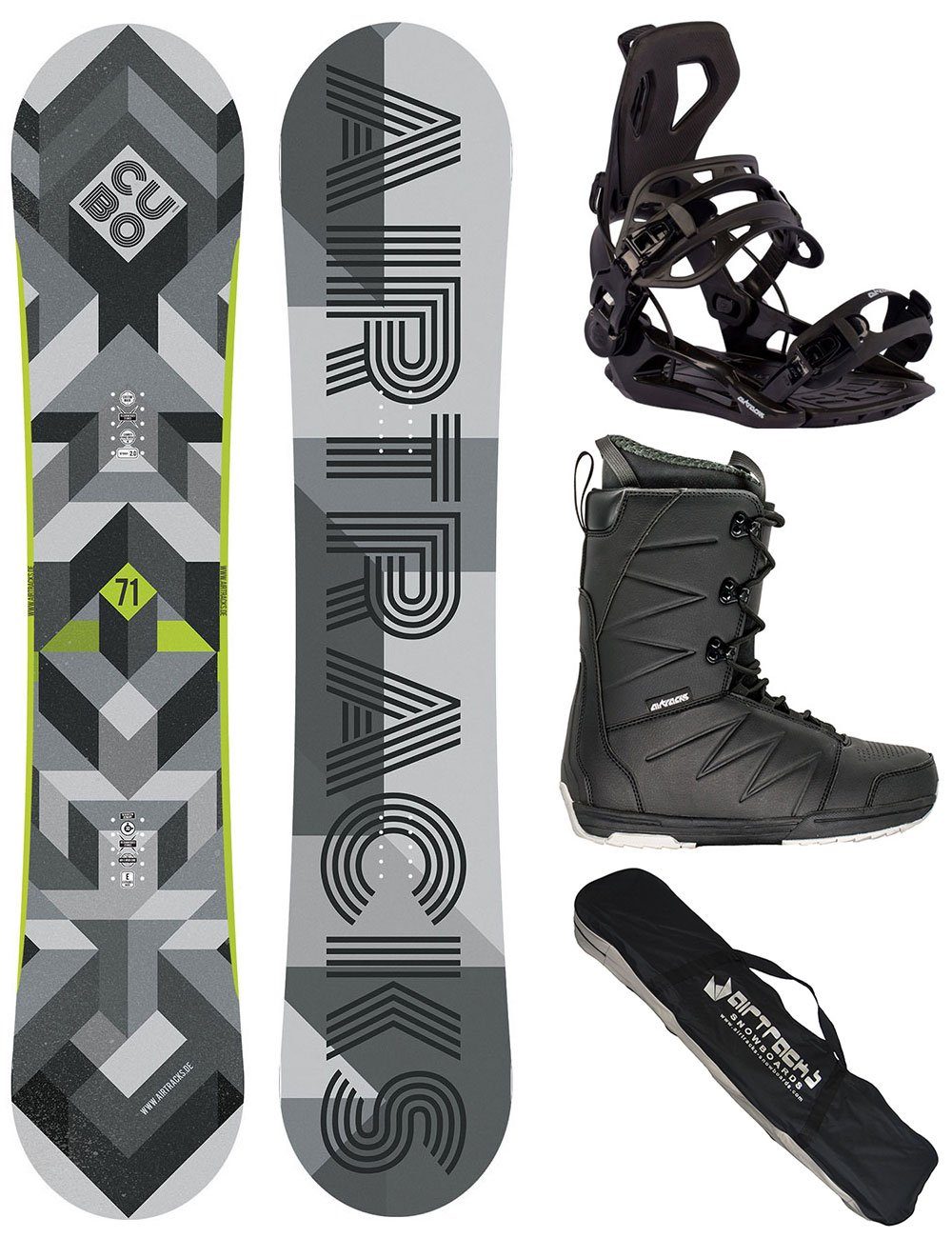 Airtracks Snowboard Snowboard Komplett Set Cubo Wide » Mod. 23 (4er Pack), Snowboard + Bindung Master + Boots + Bag / 155 159 161 165 168 171 cm