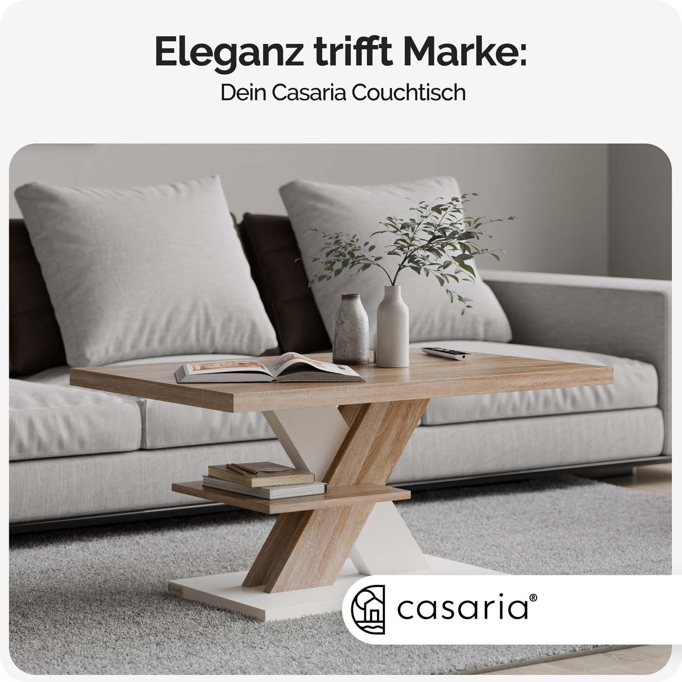 Casaria Couchtisch, Holz 2 Ablagen 90x60cm Modern Eckig Kratzfest Weiß Eich günstig online kaufen