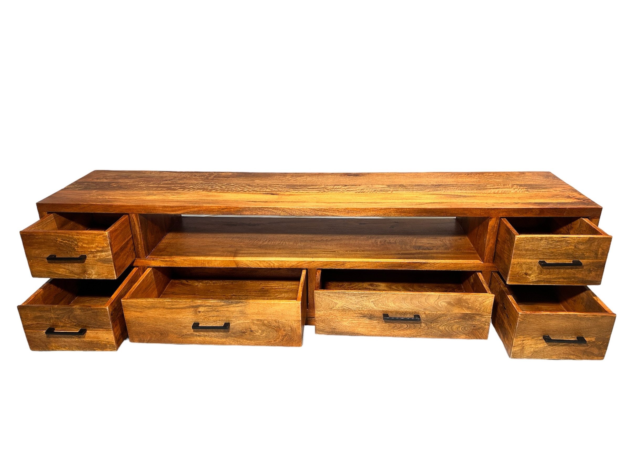 OPIUM OUTLET Sideboard Lowboard TV-Kommode Schrank Regal Möbel kastanienbraun (Breite x Tiefe x Höhe 200 x 45 x 50 cm), Mango-Massivholz, sehr schwer und robust, Lieferung komplett montiert