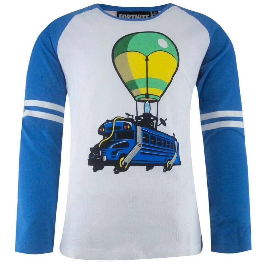 Fortnite Langarmshirt Fortnite Jungen Langarmshirt – Battle Bus – Blau/Weiß – Gr. 140-164 Fortnite Gamer Bekleidung