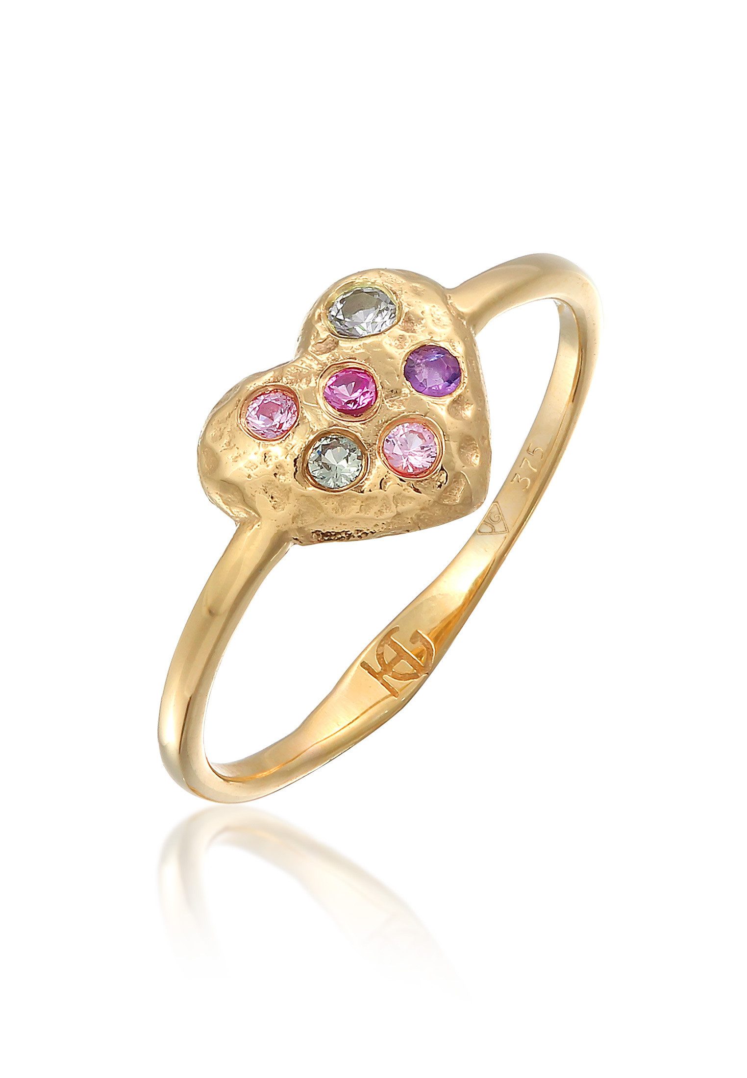 HAZE & GLORY Fingerring Heart Turmalin Saphire Alexandrit 375 Gelbgold, Herz