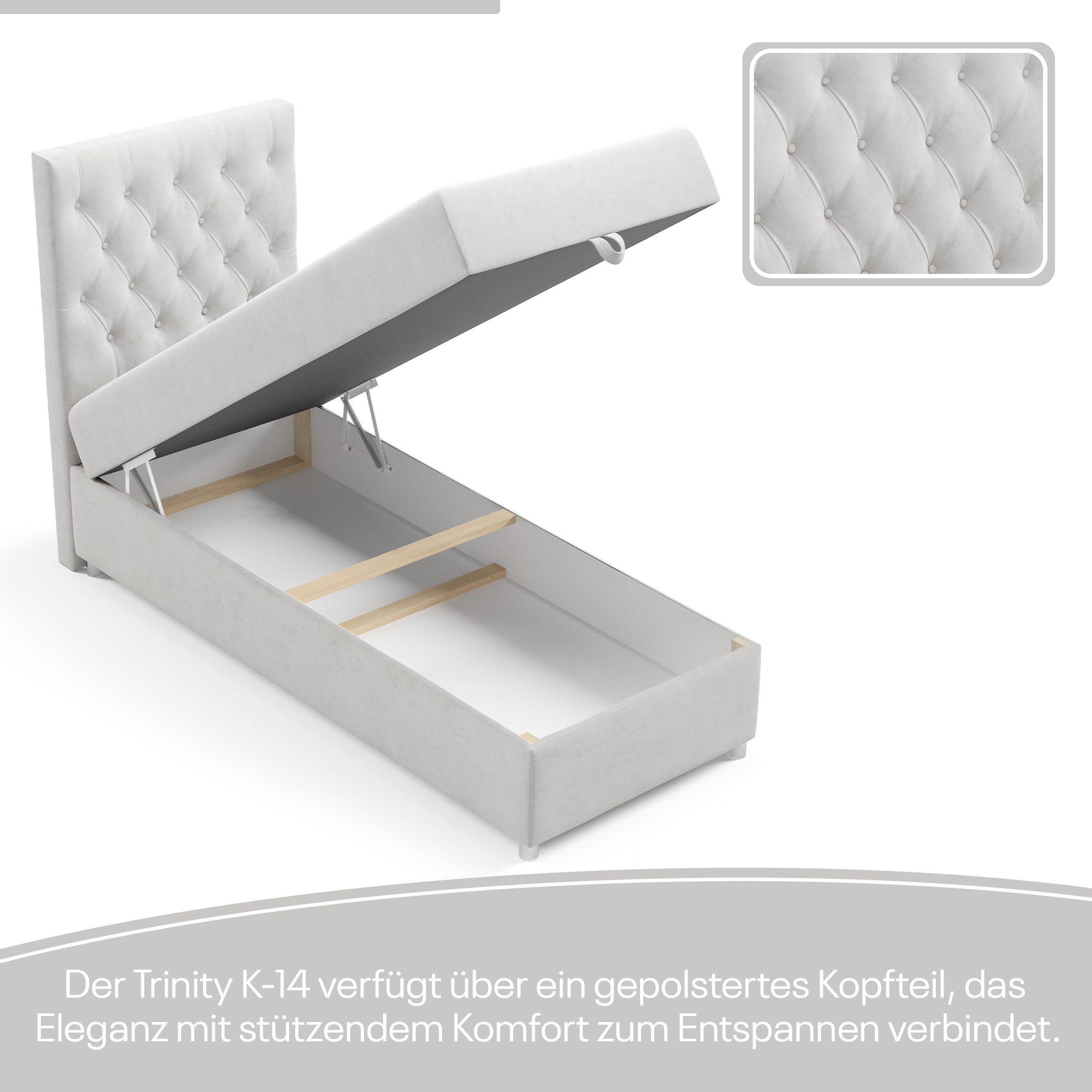 Best for Home Boxspringbett Boxspringbett mit Bettkasten K-14 SINGLE inkl. Bonell-Matratze (Einzelbett, Polsterbett gepolstertes Kopfteil, Jugendbett, Kinderbett, 70x200 80x200 90x200 100x200 cm), Handwerksqualität, TOP Preis-Leistungs-Verhältnis