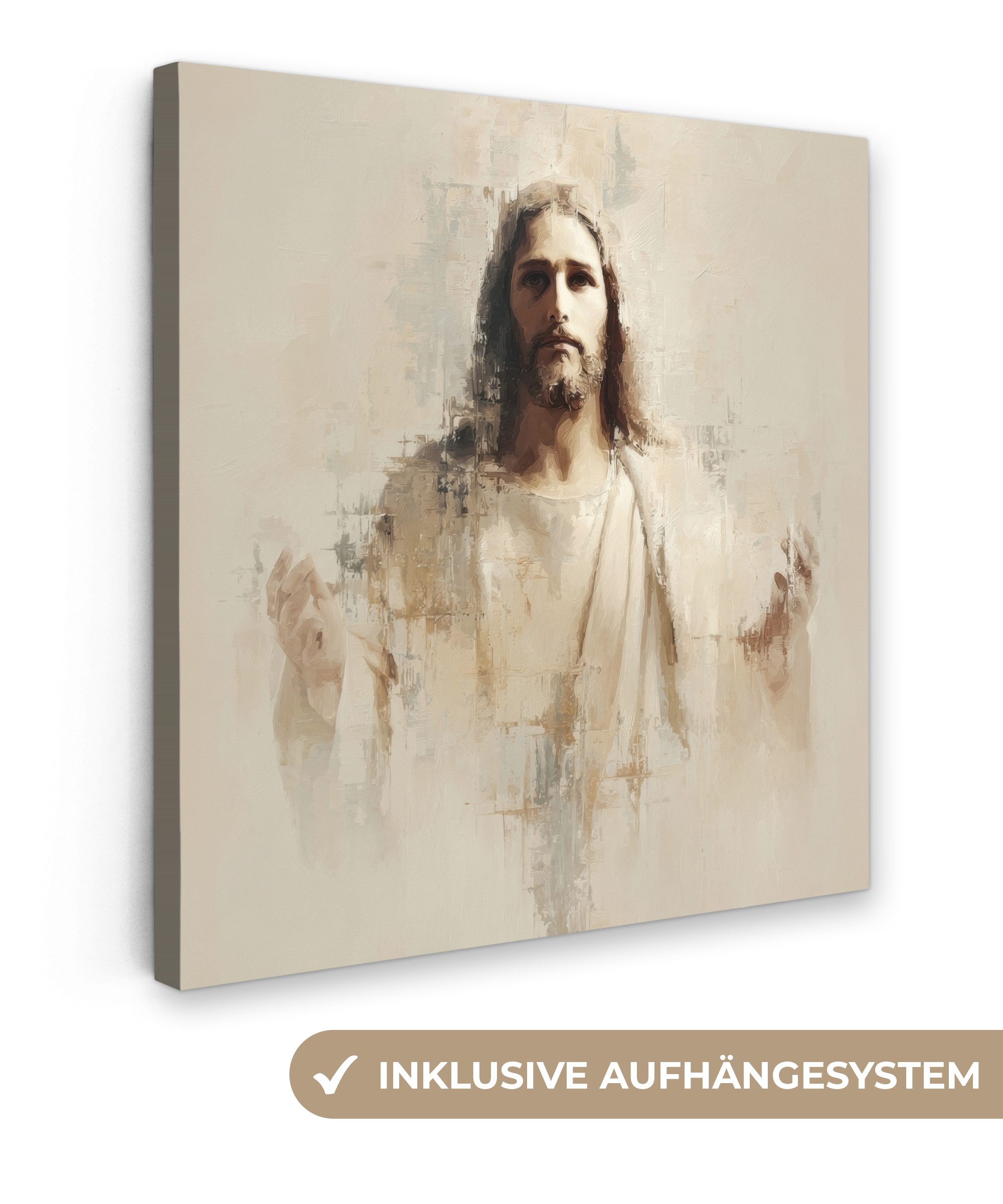 OneMillionCanvasses® Leinwandbild Porträt - Abstrakt - Jesus - Beige, Fotodruck (1 St), Wandbild, Deko Schlafzimmer Wohnzimmer Flur 20x20 cm