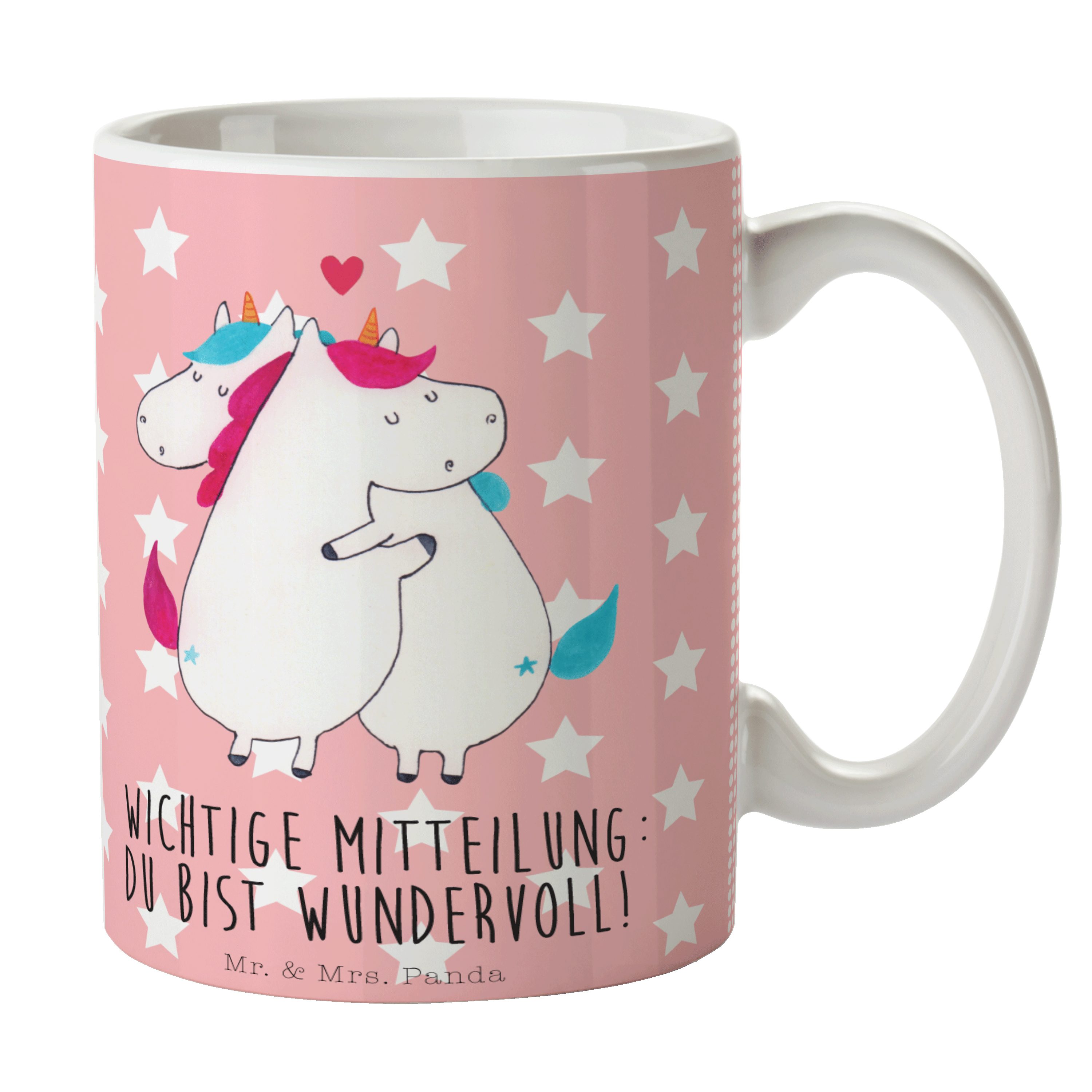 Mr. & Mrs. Panda Tasse Einhorn Mitteilung - Rot Pastell - Geschenk, Einhorn Deko, Kaffeetass, Keramik