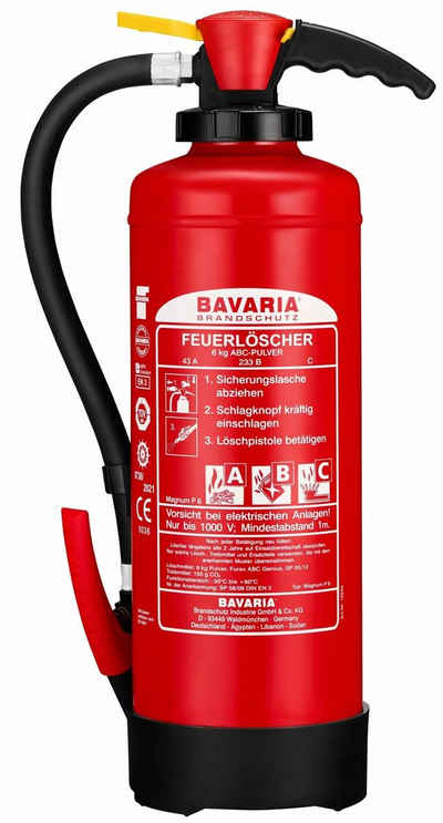 BAVARIA Brandschutz Pulver-Feuerlöscher Magnum P6, ABC-Pulver, inkl. Wandhalterung