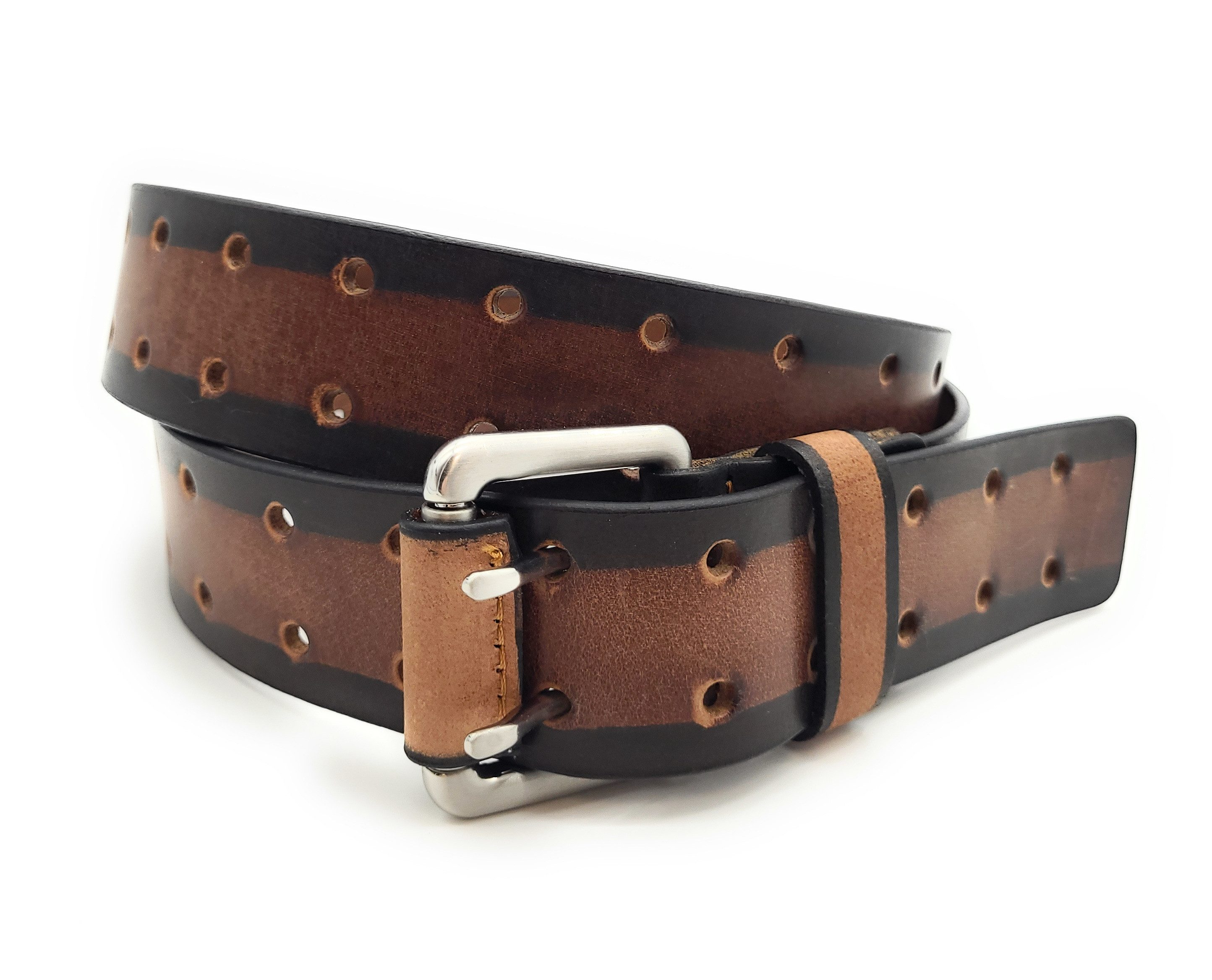 Lemasi Ledergürtel Büffelvollleder 42mm Breit - Doppelte Dornschließe, zweireihig