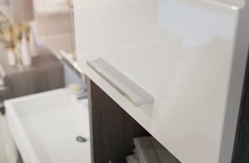 xonox.home Waschbeckenunterschrank Scout (Waschtisch Unterschrank, weiß Hochglanz und grau) 2-türig, Breite 60 cm