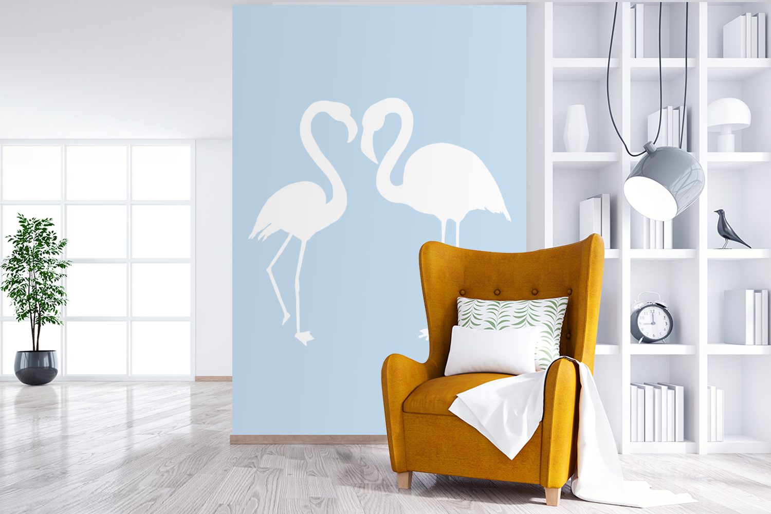 MuchoWow Fototapete - Weiß Scherenschnitt, bedruckt, Matt, Tapete St), Wohnzimmer, Montagefertig für - Wandtapete Vinyl Flamingo (3