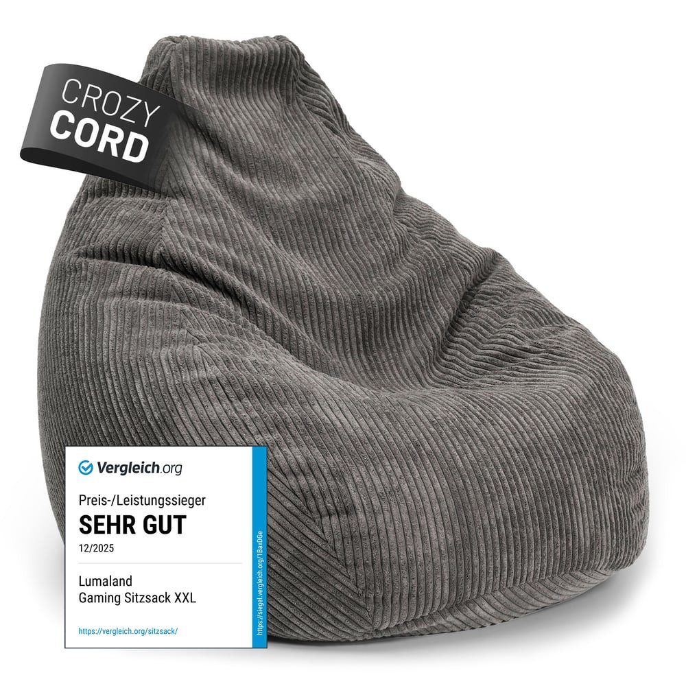 Lumaland Sitzsack GIANT Cord Sitzsack Stabile Lehne ideal fürs Gaming, verdeckter Reißverschluss, trendig & Gemütlichkeit vereint