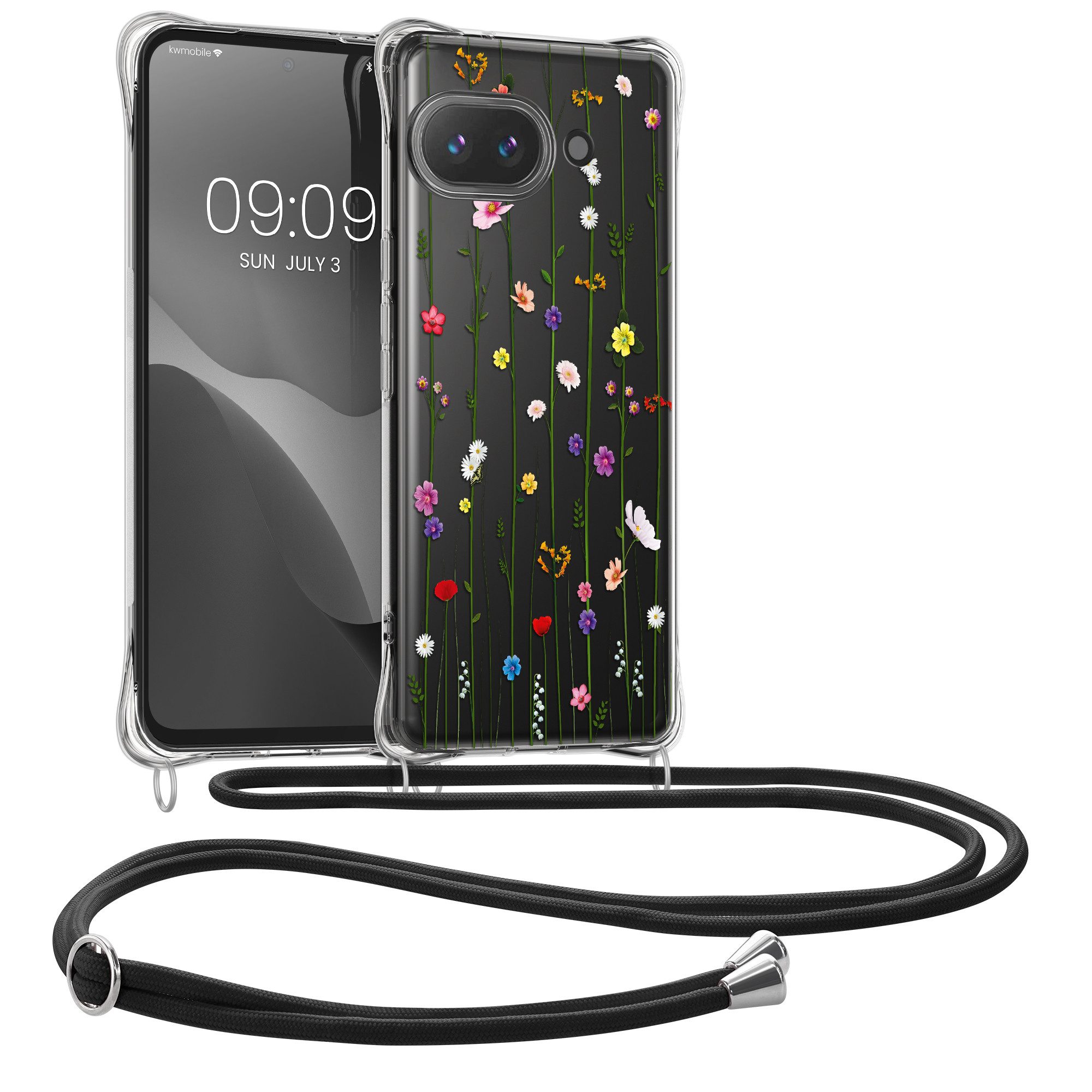 kwmobile Smartphone-Hülle Hülle für Google Pixel 9a, Silikon Handyhülle mit Kette - Handykette Handyband