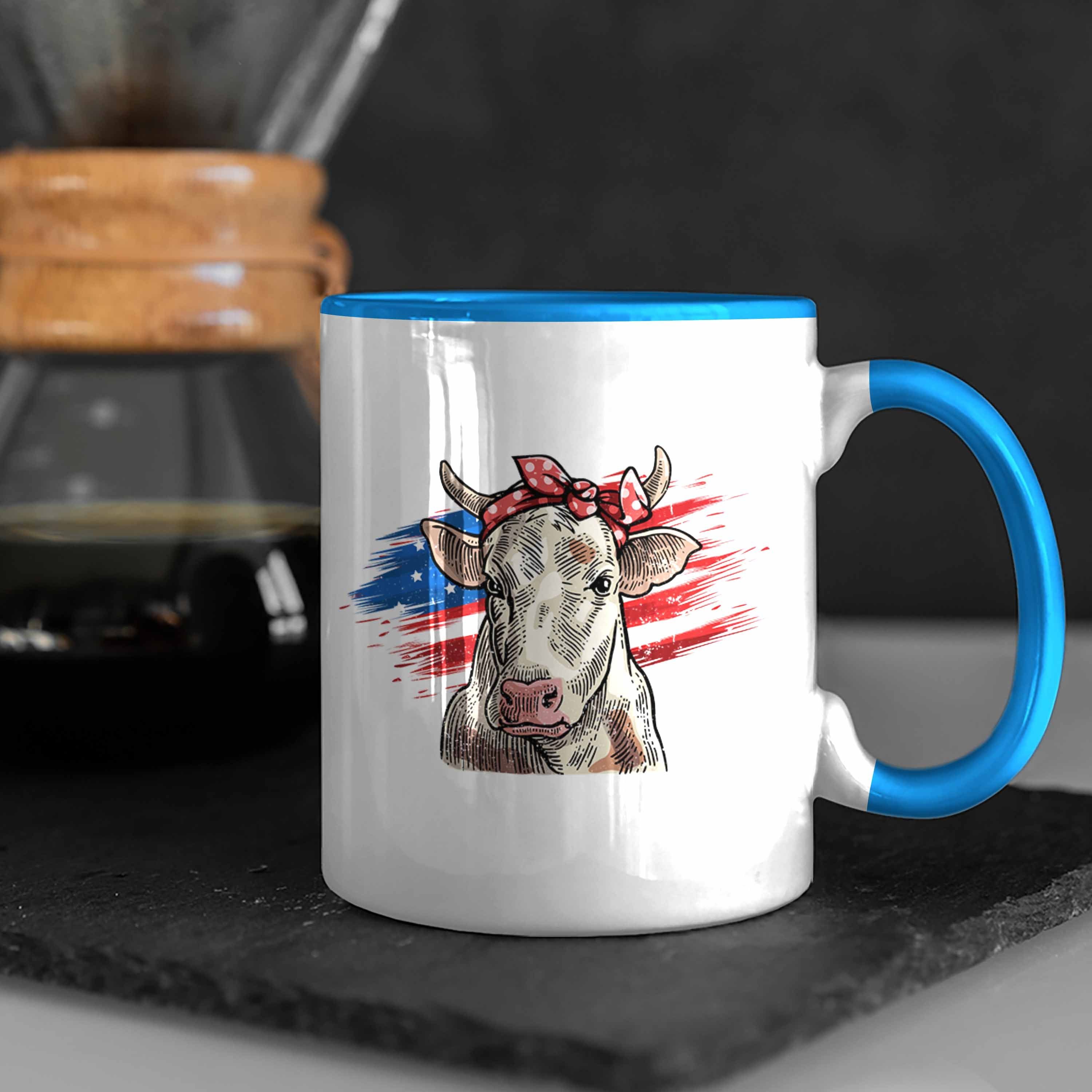 Kuh Trendation - Frauen Blau Geschenk Geschenkidee Amerikanische Landwirt Geburtstag Trendation Tasse Bauern Tasse für