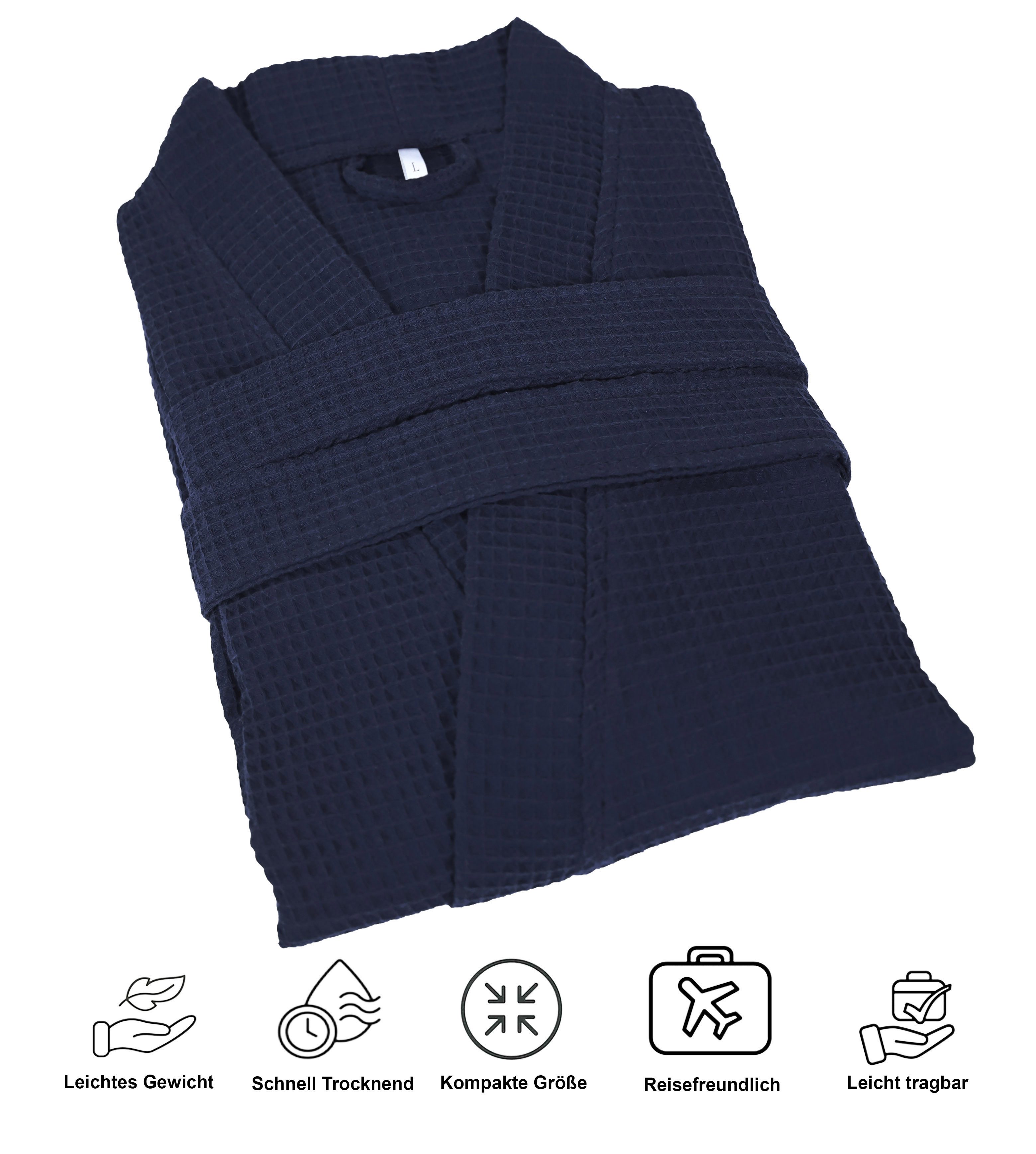 my home Unisex-Bademantel Nora, ideal für Sauna & Spa, Hotelbademantel, Morgenmantel, Kurzform, Waffelpiqué, Kimono-Kragen, Gürtel, Damen & Herren, Kimono-Kragen, Waffelpiqué, Baumwolle, Reisebademantel