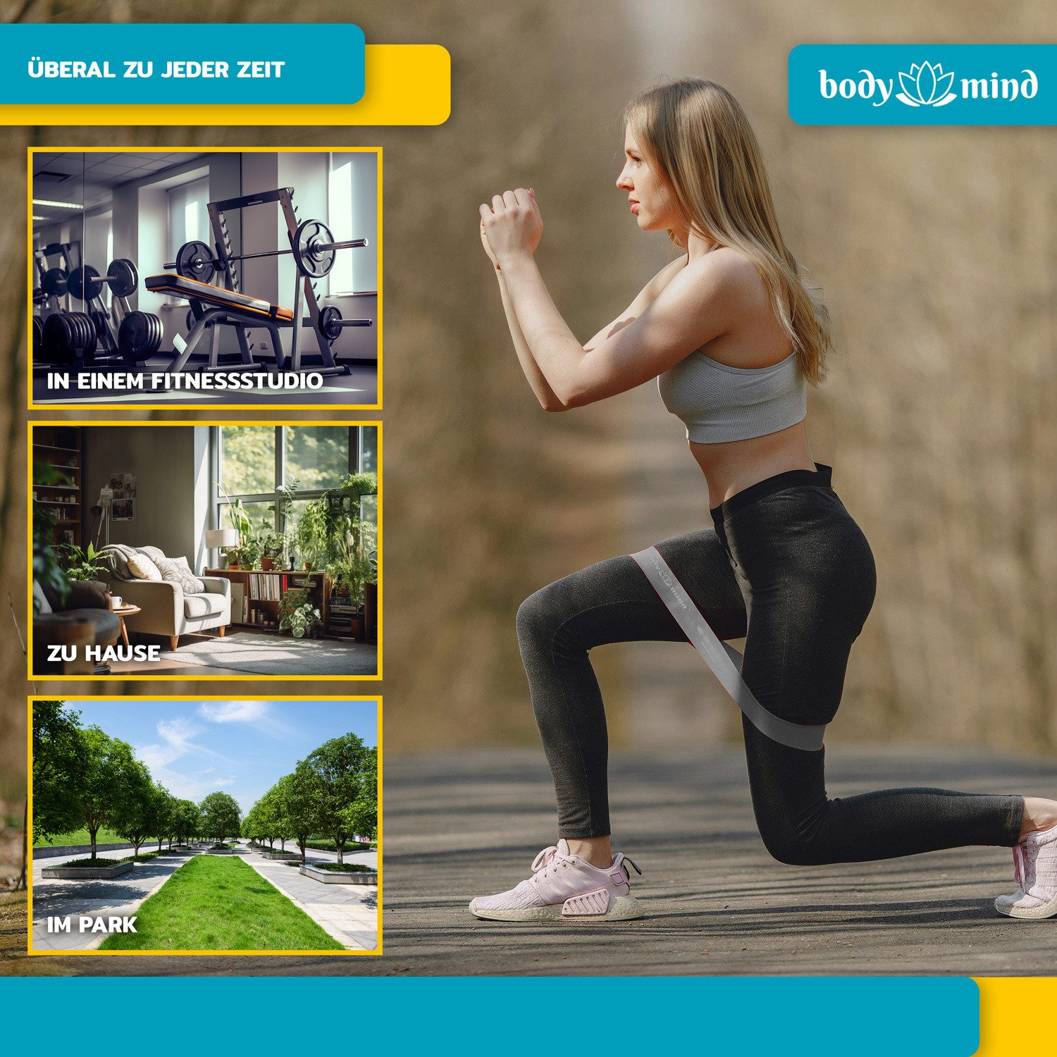 Body & Mind Fitnessrolle Body & Mind Fitnessbänder Set – 5 Widerstandsbänder für Yoga & Kraft (Widerstandsbänder in 5 Stufen, Traingsbänder für Muskelaufbau), Yoga, Pilates & Work-Out