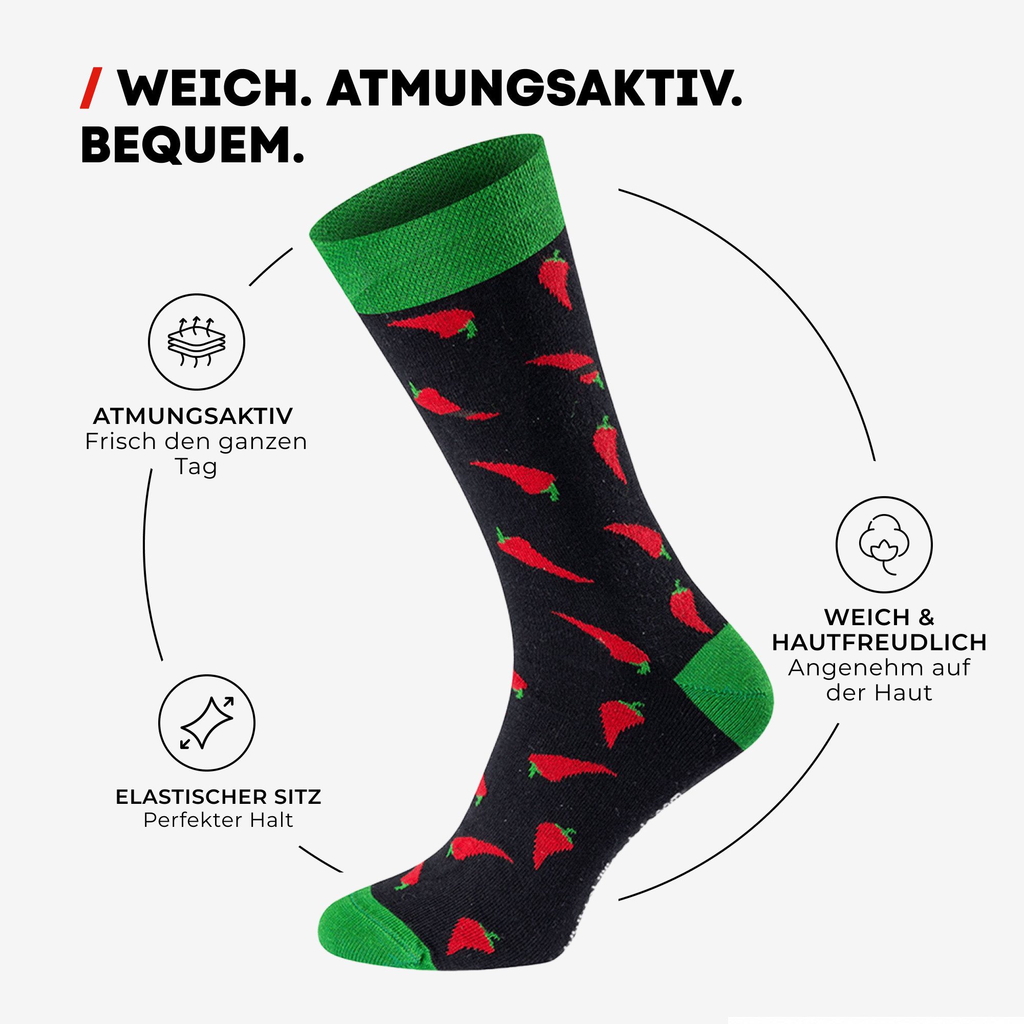 Chili Lifestyle Freizeitsocken CHILI Lustige Socken mit Spruch Banderole als Geschenksocken (Paar, 1-Paar, Mit Spruchbanderole) Weichbund ohne Gummidruck – Bild 2 von 5