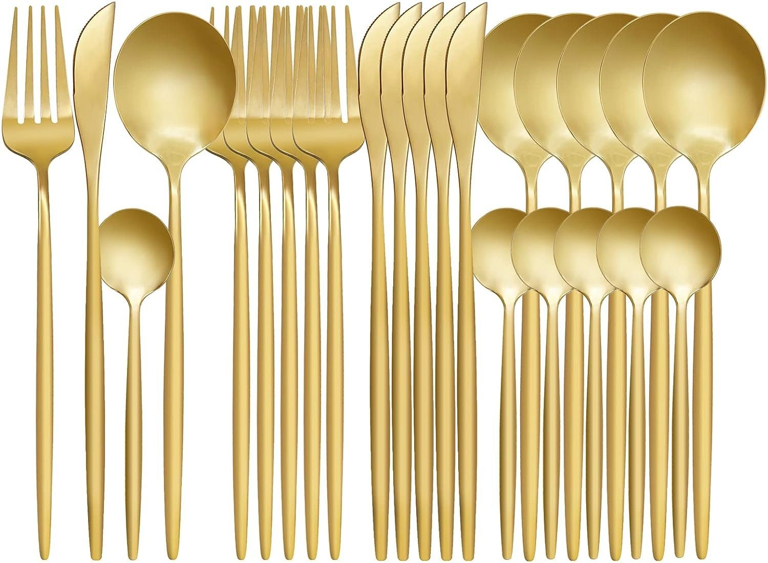 KingLux Besteck-Set Gold für Set 24teilig Essbesteck 6Personen Spiegelpoliert