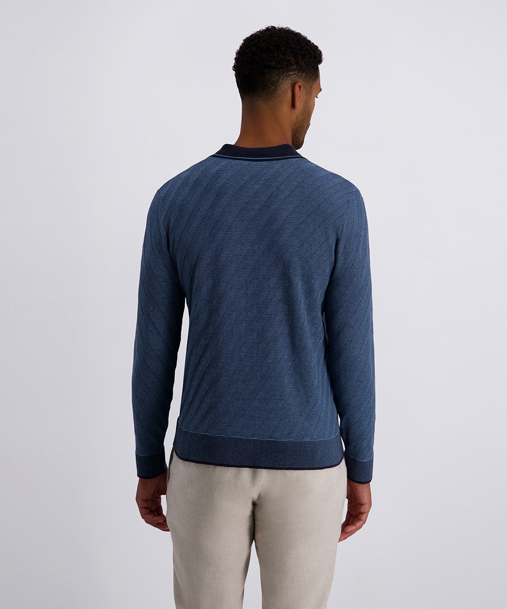 Pierre Cardin Langarm-Poloshirt Strick in Bicolour- Jaquard - Struktur günstig online kaufen