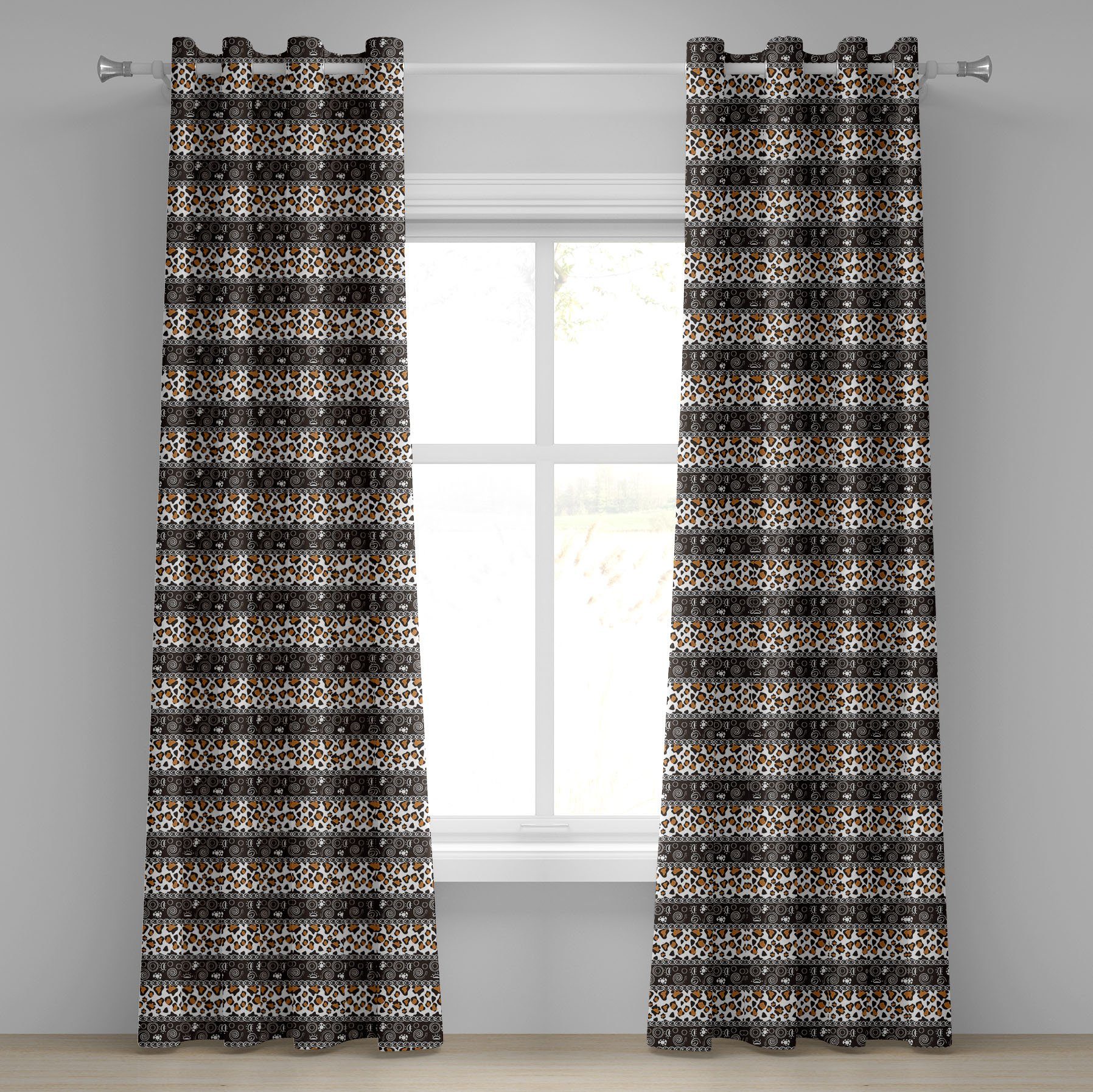 Gardine Dekorative 2-Panel-Fenstervorhänge für Schlafzimmer Wohnzimmer, Abakuhaus, afrikanisch Cheetah-Haut-Kreise