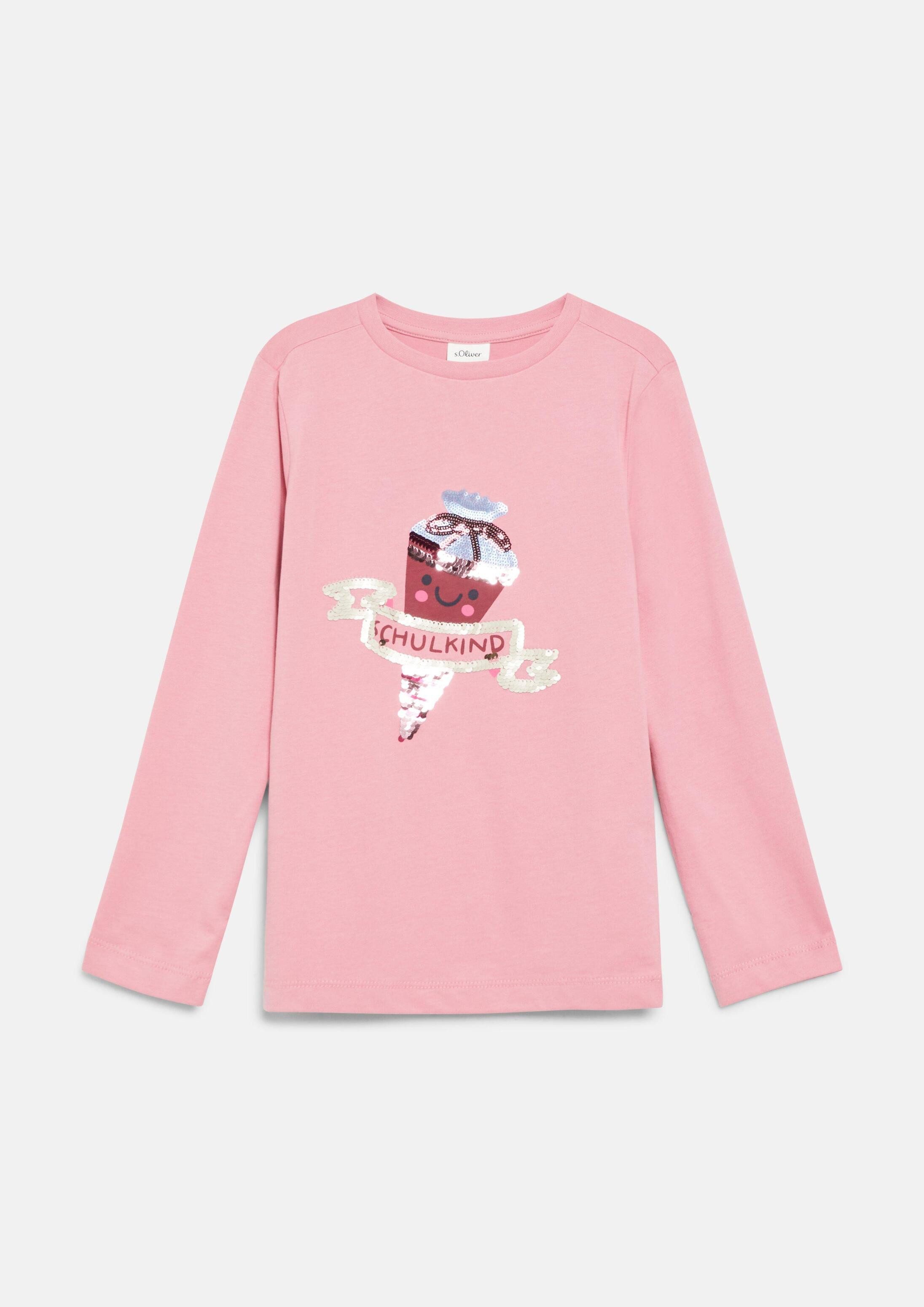 s.Oliver Langarmshirt T-Shirt Unisex Langarmshirt mit Print und Wendepailletten