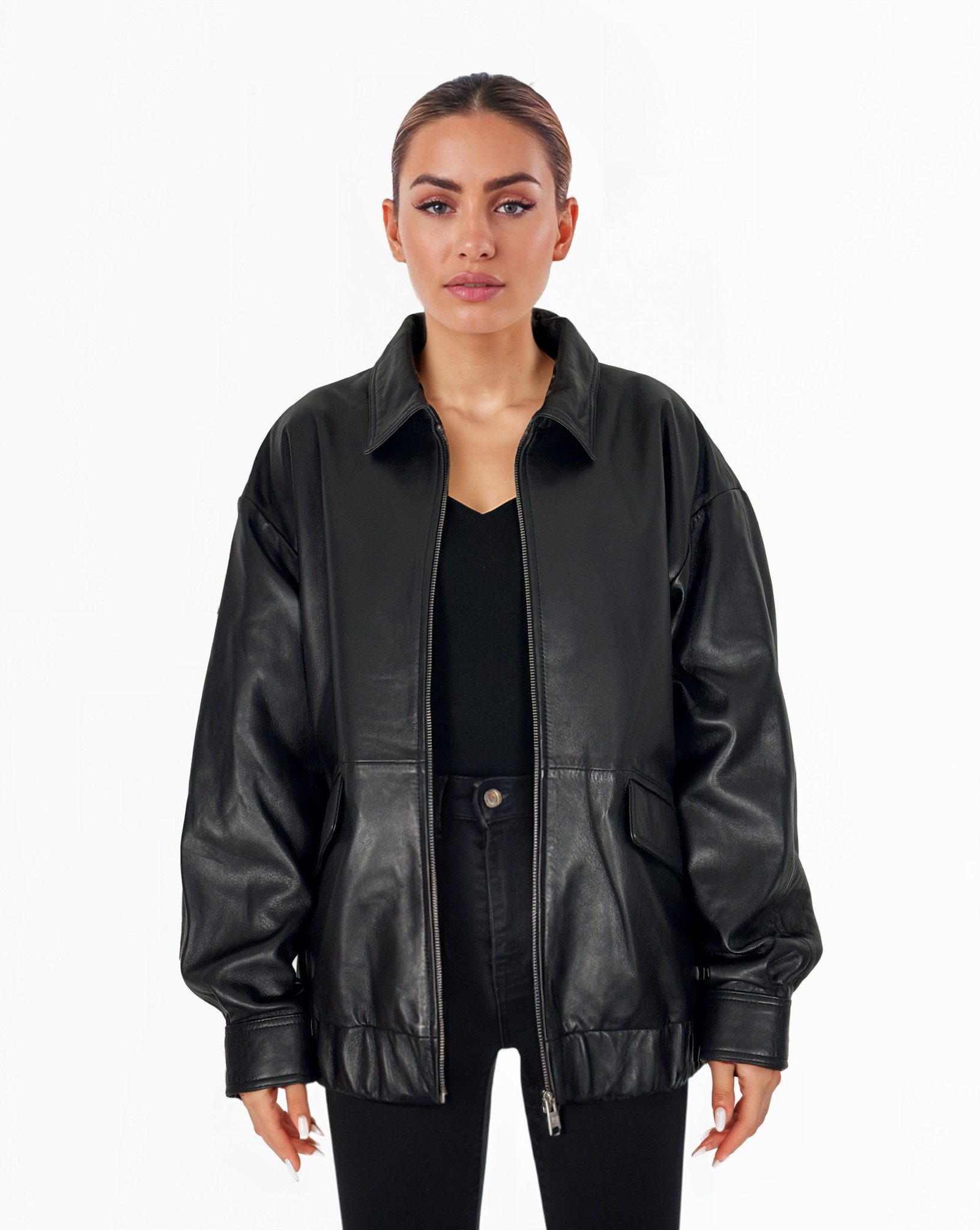 trueprodigy Lederjacke Nova Oversizejacke mit schrägen günstig online kaufen