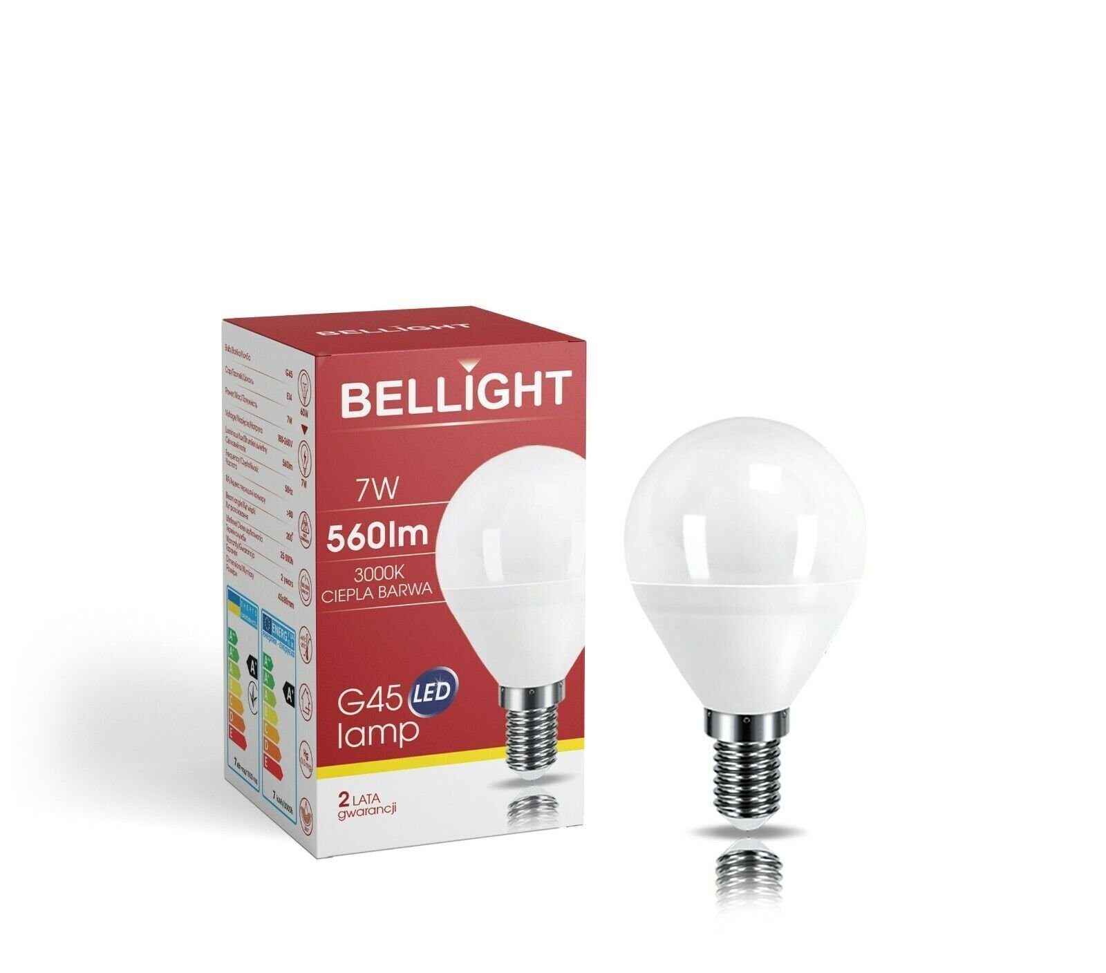 60W Warmweiß LED-Leuchtmittel Tropfenform Birne = 7W G45 560lm Bellight 230V 3000K, LED E14, E14 Warmweiß 200°