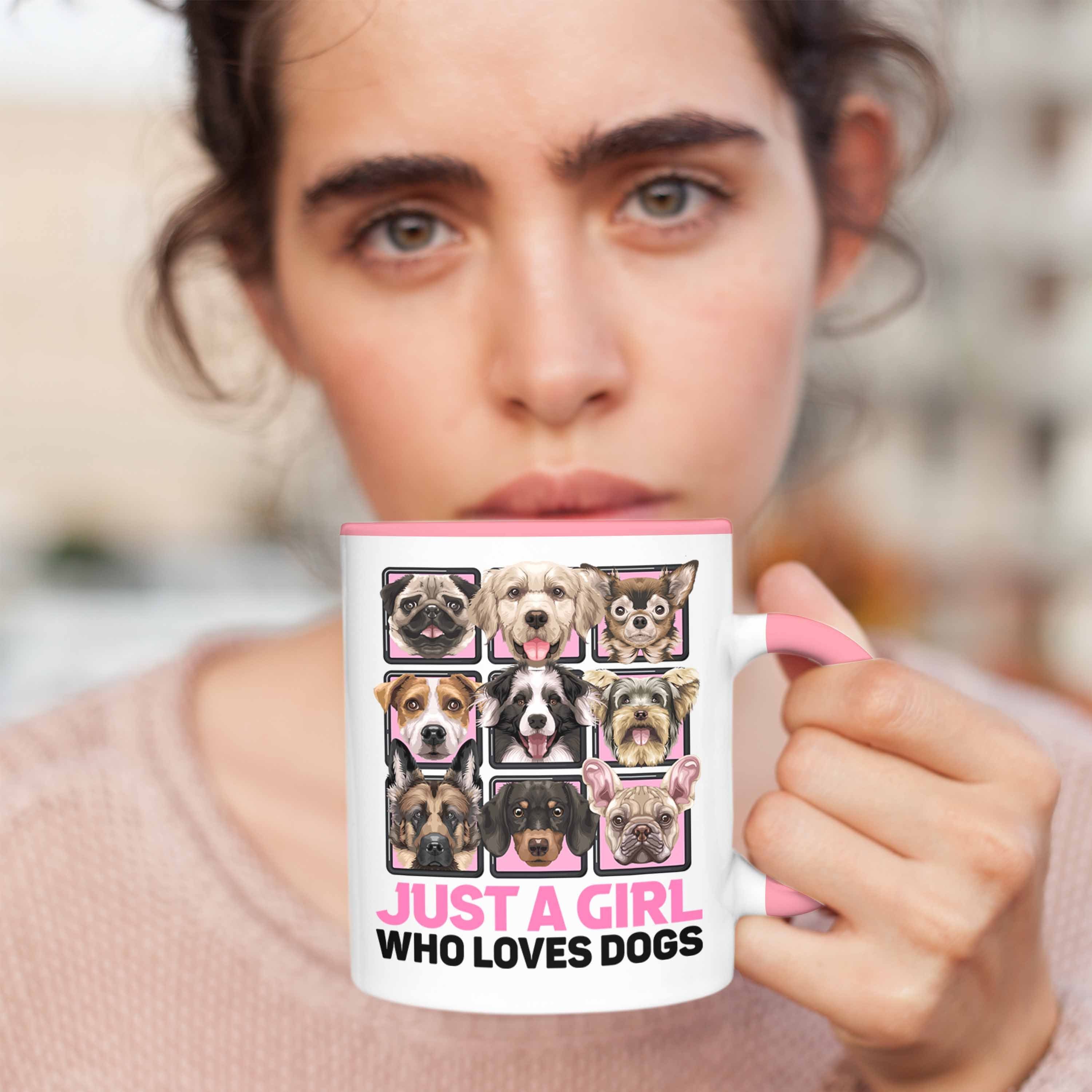 Trendation Tasse Hundeliebhaberin Tasse Rosa Kaffee-Becher Geschenk A Hunderassen Just Girl