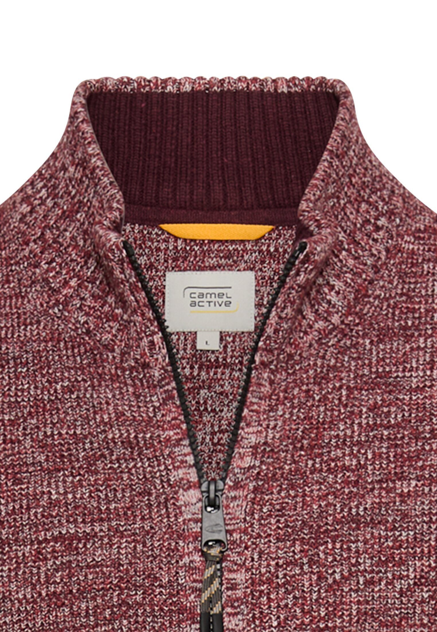 camel active Strickjacke aus einem soften Baumwollmix Langarm Stehkragen