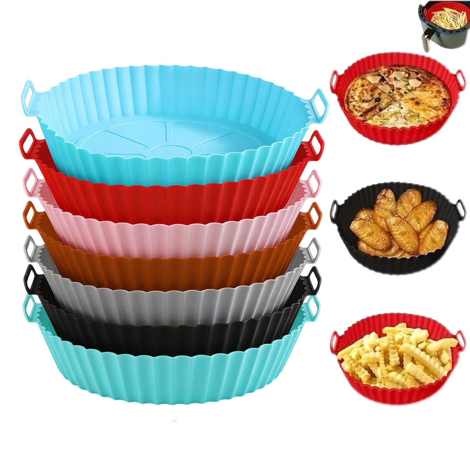 HEYHIPPO Silikonform Airfryer Zubehör 7er Set Silikon, antihaft & wiederverwendbar, (Set 7-tlg), Lebensmittelechtes Silikon-Backblech,hitzebeständig,ölbeständig – Bild 2 von 5