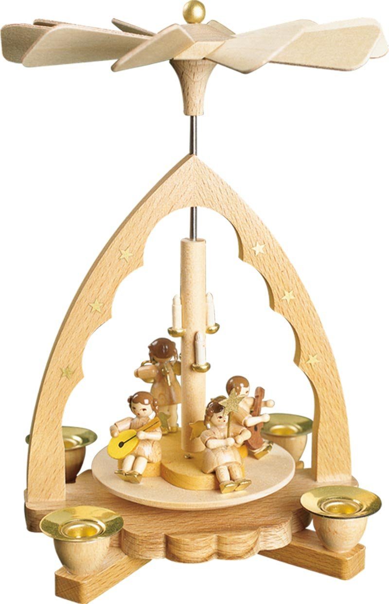 Richard Glaesser Weihnachtspyramide Pyramide Engelkonzert natur, Höhe 19 cm, Handwerkskunst original Erzgebirge