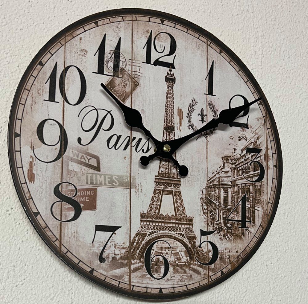 PERLA pd DESIGN Wanduhr Vintage Paris - 28cm Ø Glas Wanduhr im Retro Shabby Design (Antik-Design, präzise Quarzuhrwerk)