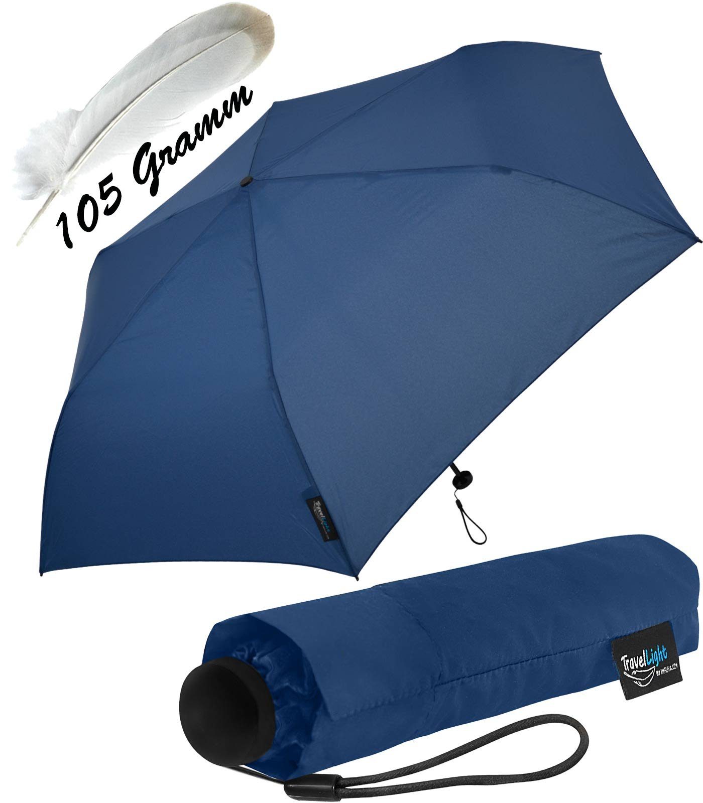Impliva Taschenregenschirm TravelLight 105 Gramm extrem leichter Mini-Schirm, dieses Leichtgewicht ist immer dabei ohne zu belasten blau