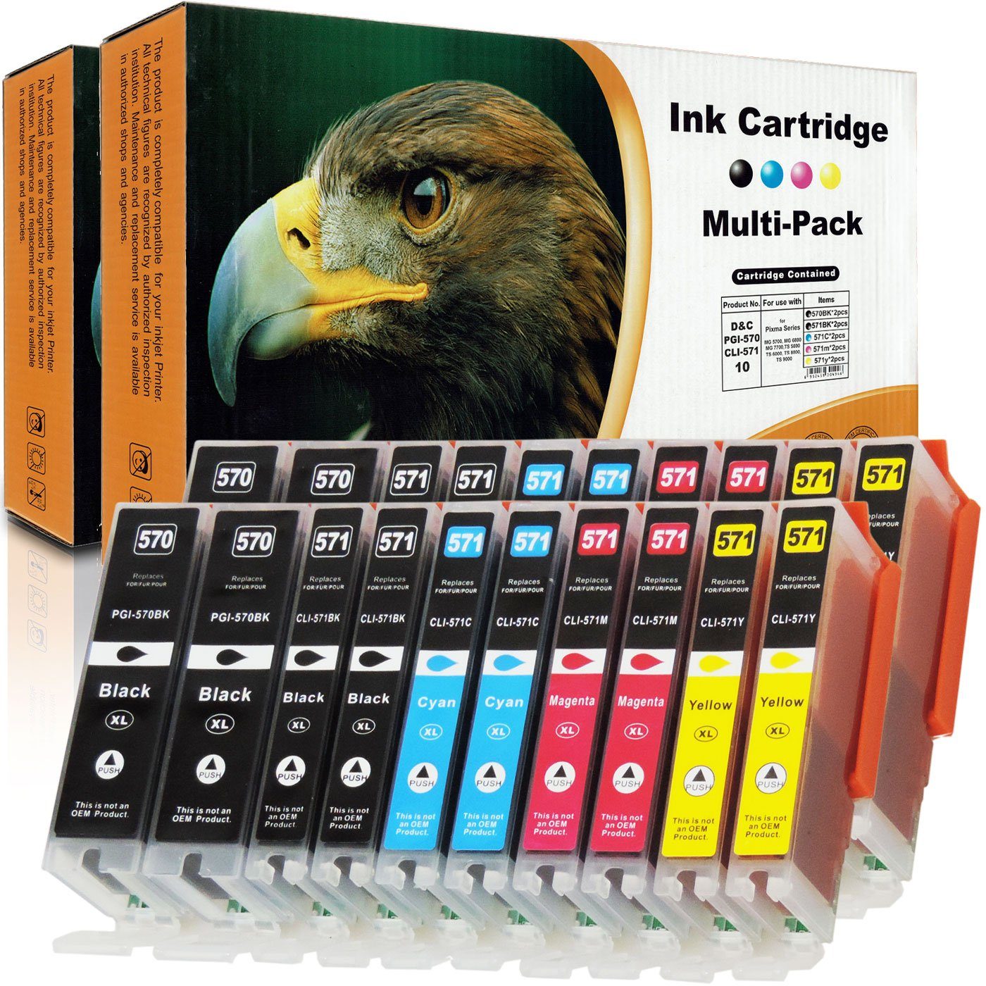 PGI-570 20-Farben Kompatibel CLI-571 D&C Canon XL, Tintenpatrone XL Multipack Schwar (4x