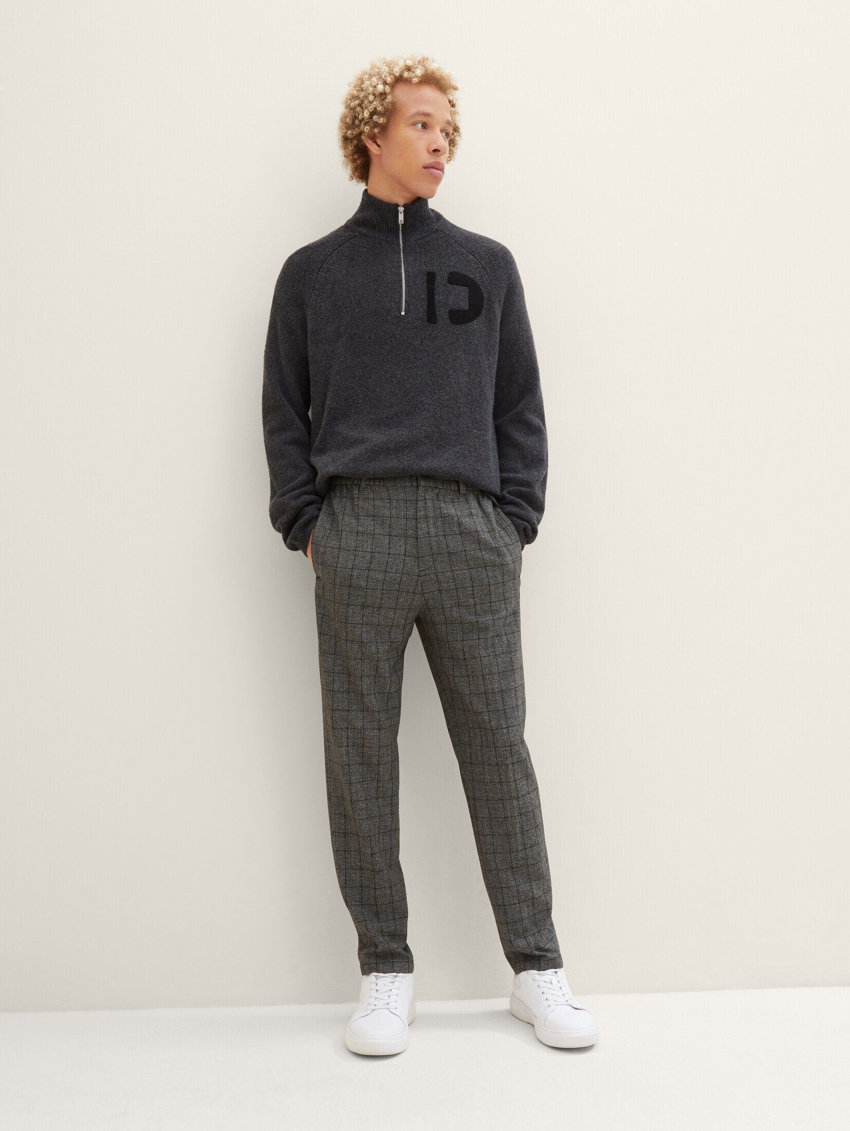 grindle check Denim Relaxed black Chinohose Chino TOM Tapered TAILOR
