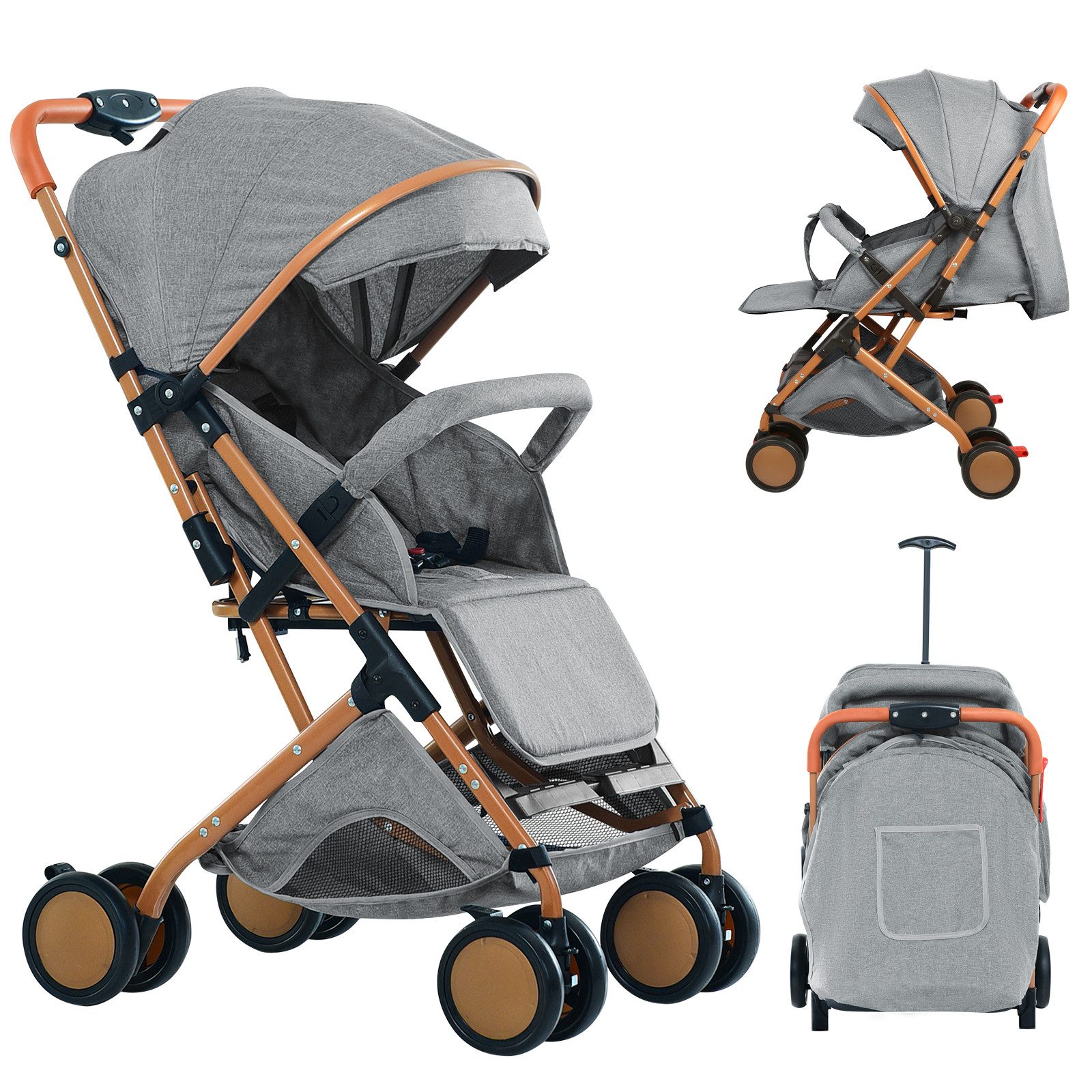 JEOBEST Kinder-Buggy Baby Kinderwagen, Kompakter Buggy, 0–4 Jahre, Zusammenklappen mit einer Hand, Liegeposition