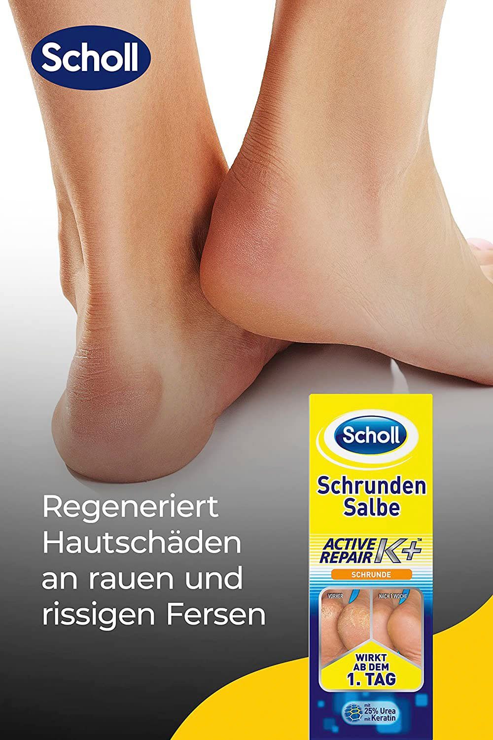 Repair Fußcreme Salbe Scholl K+, Active Schrunden