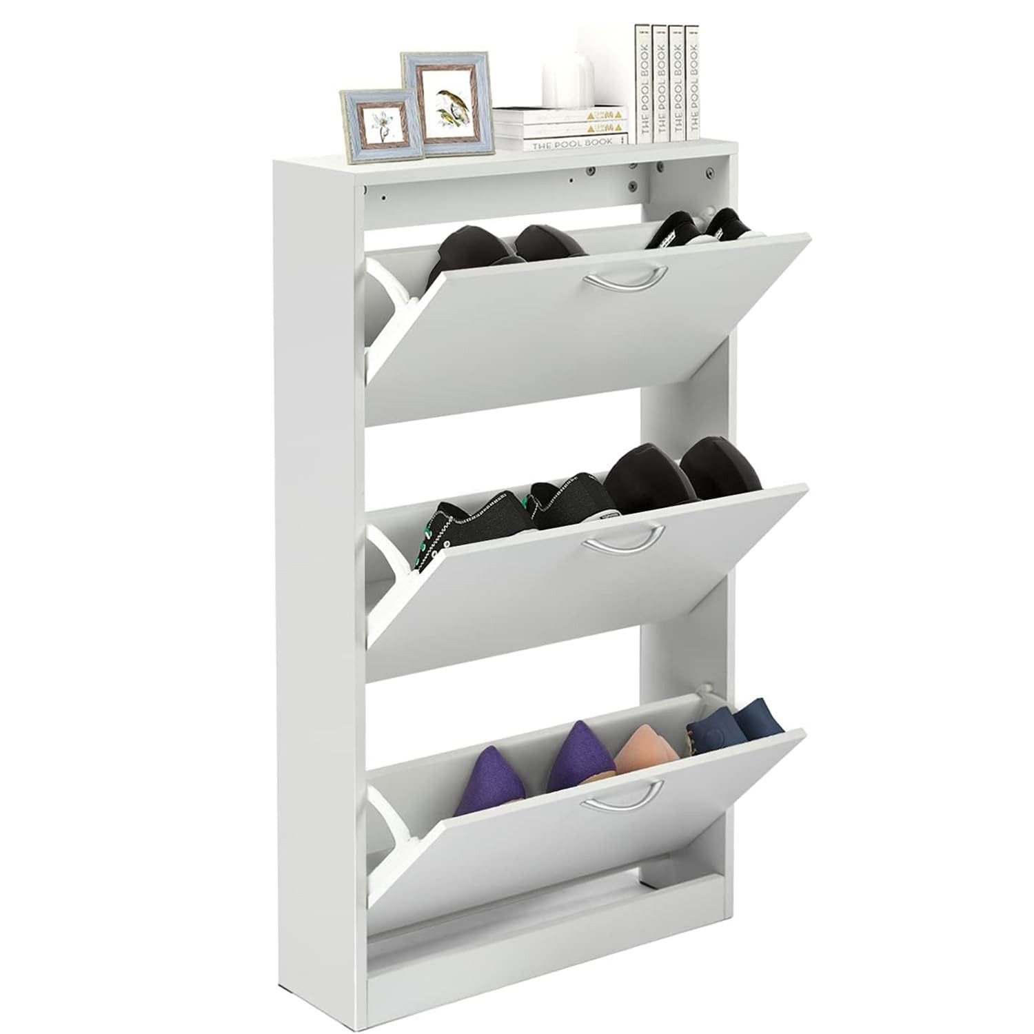 GRAVFORCE Schuhschrank mit 3 Klappen Weiß Schuhregal für Eingangsbereich (1-St)