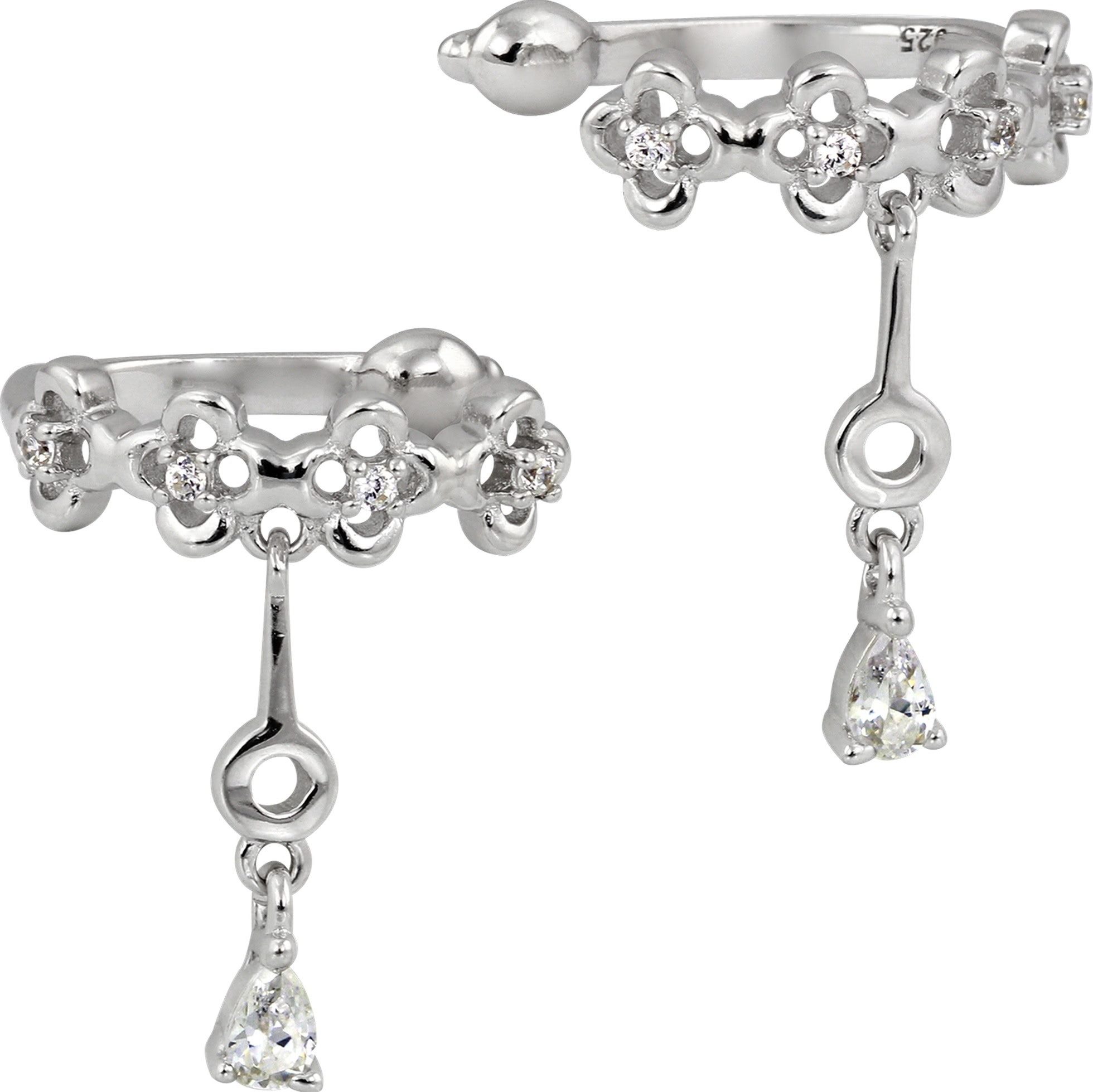 Paar Ohrklemmen SilberDream weiß Blumen Ear Cuff Ohrringe
