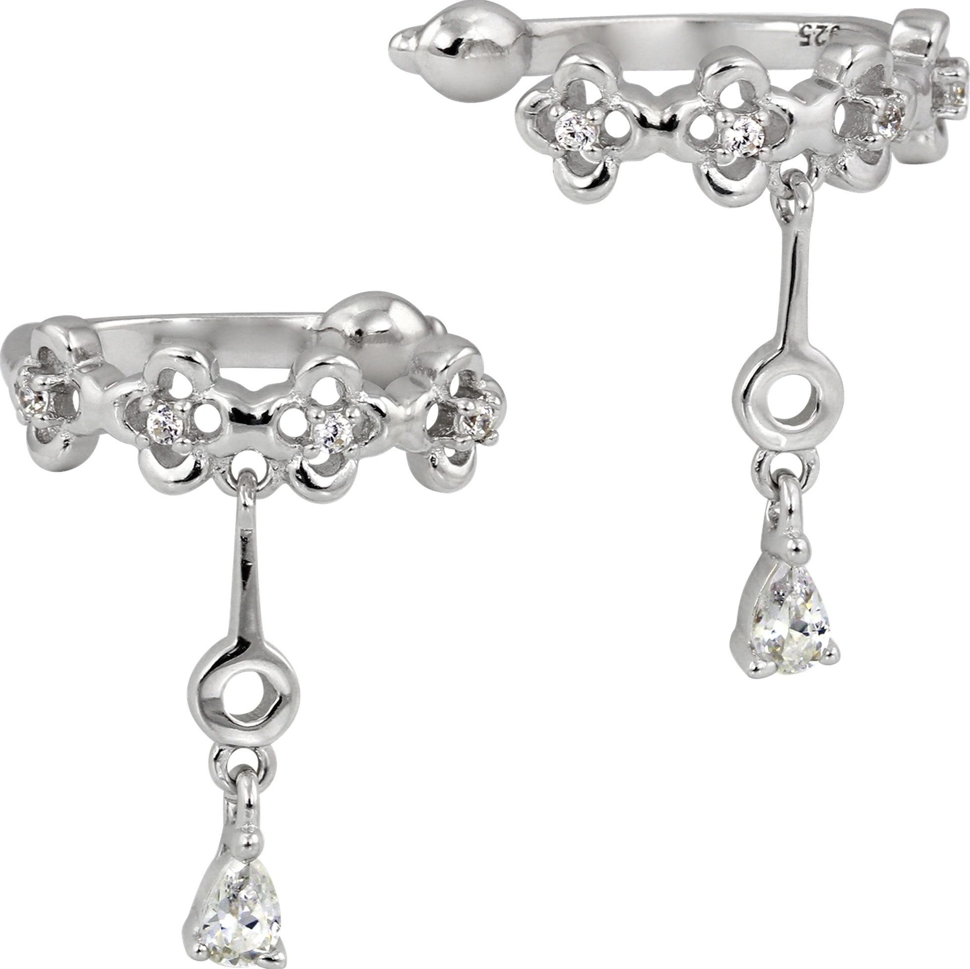 SilberDream Paar Ohrklemmen SilberDream weiß Blumen Ear Cuff Ohrringe (Ohrklemme), Damen Ohrklemme Ear Cuff Flügel 925 Sterling Silber, schwarz