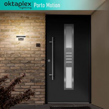 Oktaplex lighting LED Außen-Wandleuchte Porto IP65, Bewegungsmelder, LED fest integriert, Warmweiß, Außenbeleuchtung 15 Watt 1420 Lumen anthrazit