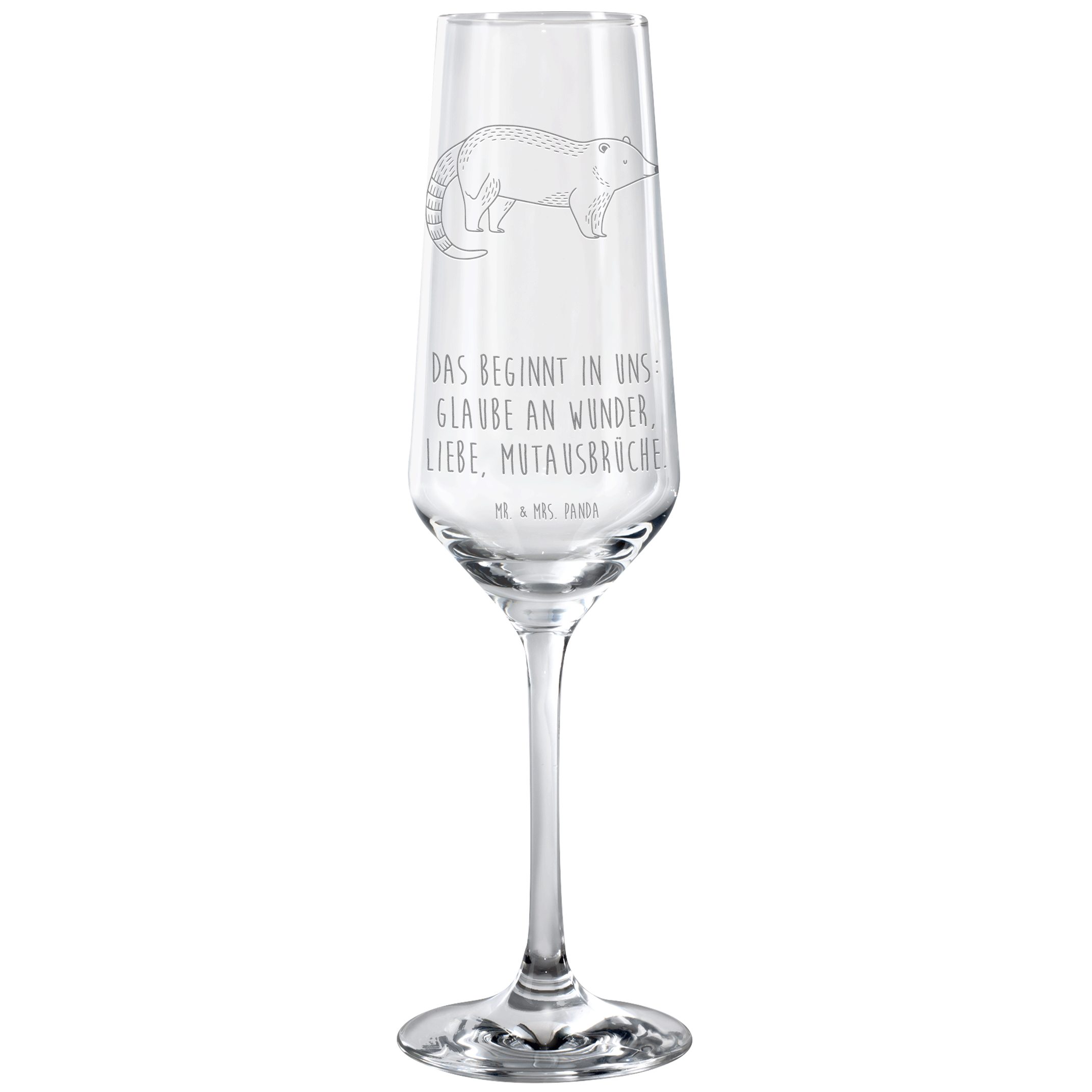Mr. & Mrs. Panda Sektglas Nasenbär, Sektglas, Transparent, Rüsselbär, Nasenbären, Sektglas mit, Premium Glas, Sektglas graviert Glas Proseccoglas