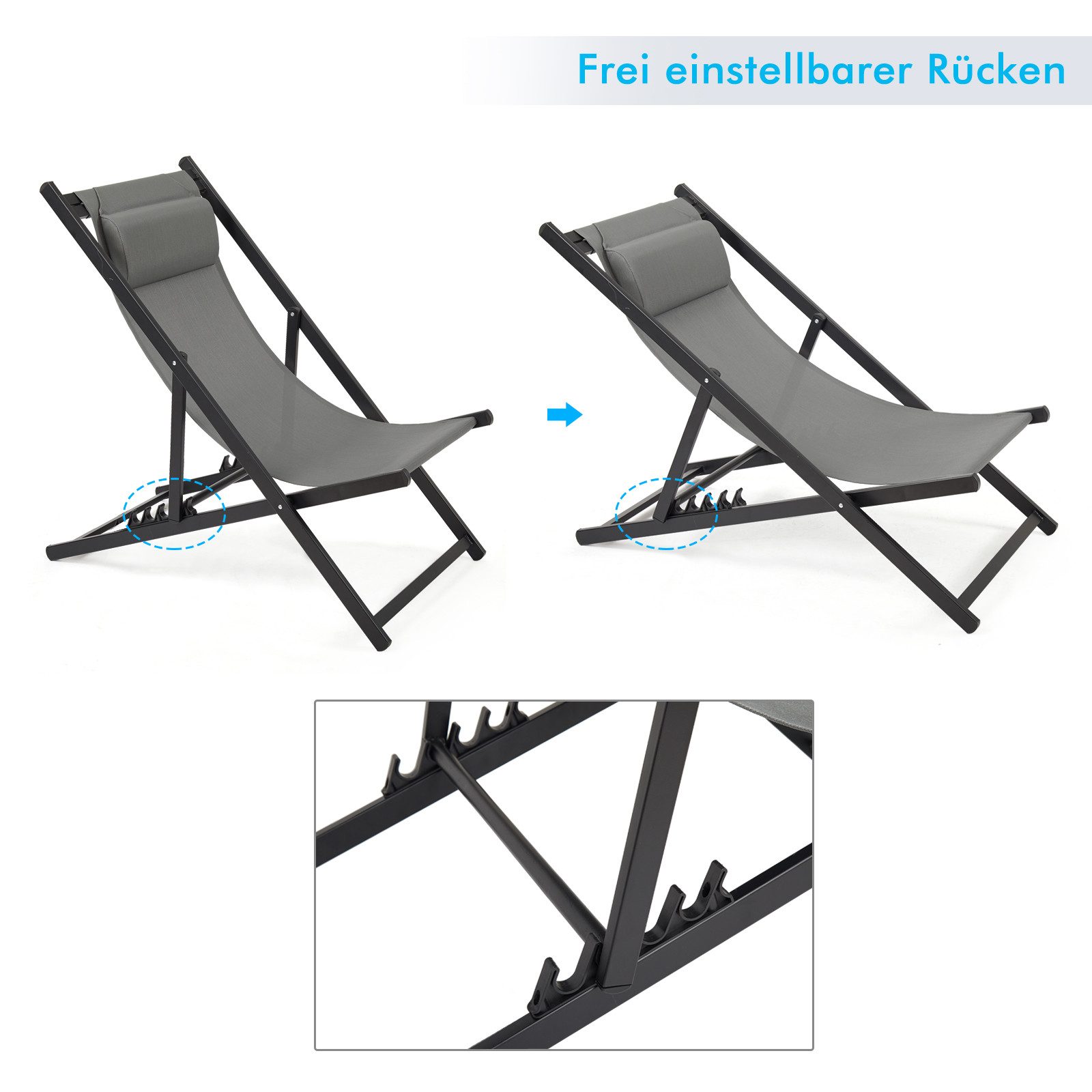 Mondeer Gartenliege Liegestuhl klappbar, 2 St., atmungsaktivem Netz und Aluminiumrahmen, mit verstellbarer Kopfstütze