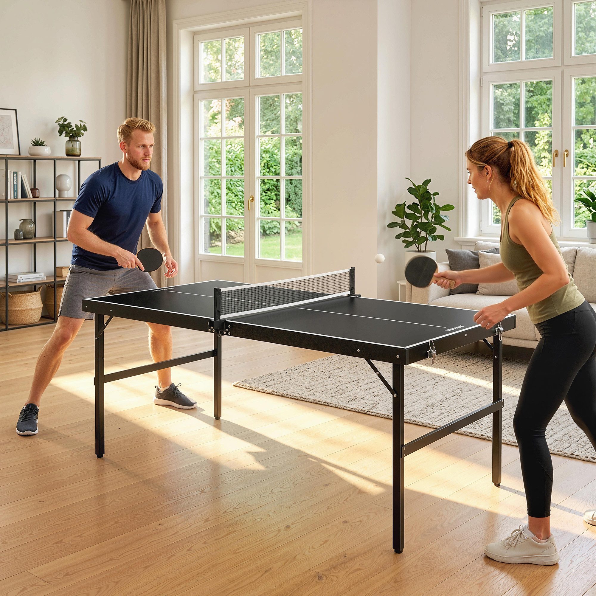 SPORTNOW Mini-Tischtennisplatte Freizeittisch mit Tischtennisnetz Griff Indoor (Tischtennis Set, 1-tlg., Tennistisch), Spiel für Zuhause Aluminium schwarz