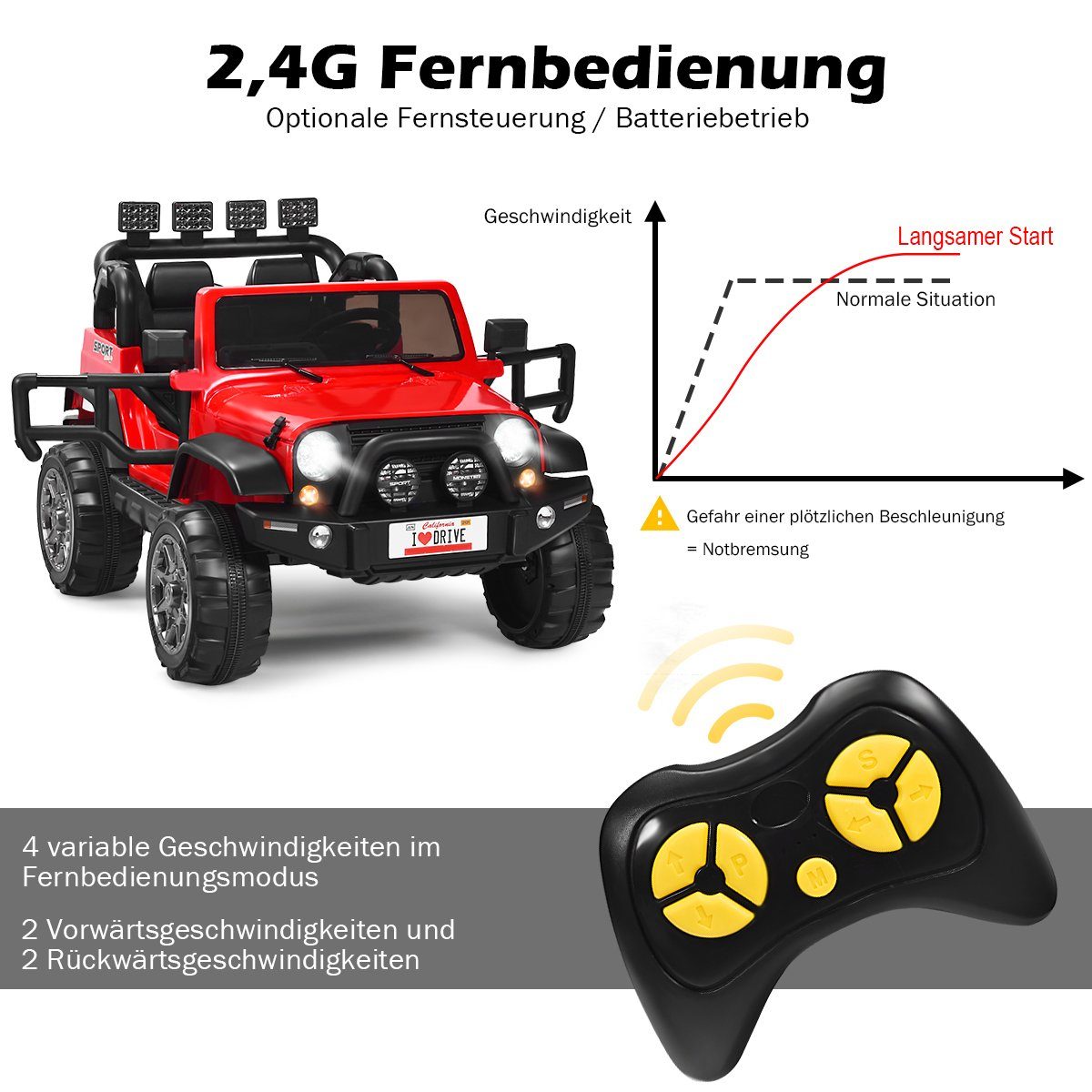 COSTWAY Elektro-Kinderauto 12V, mit 2 Sitzen