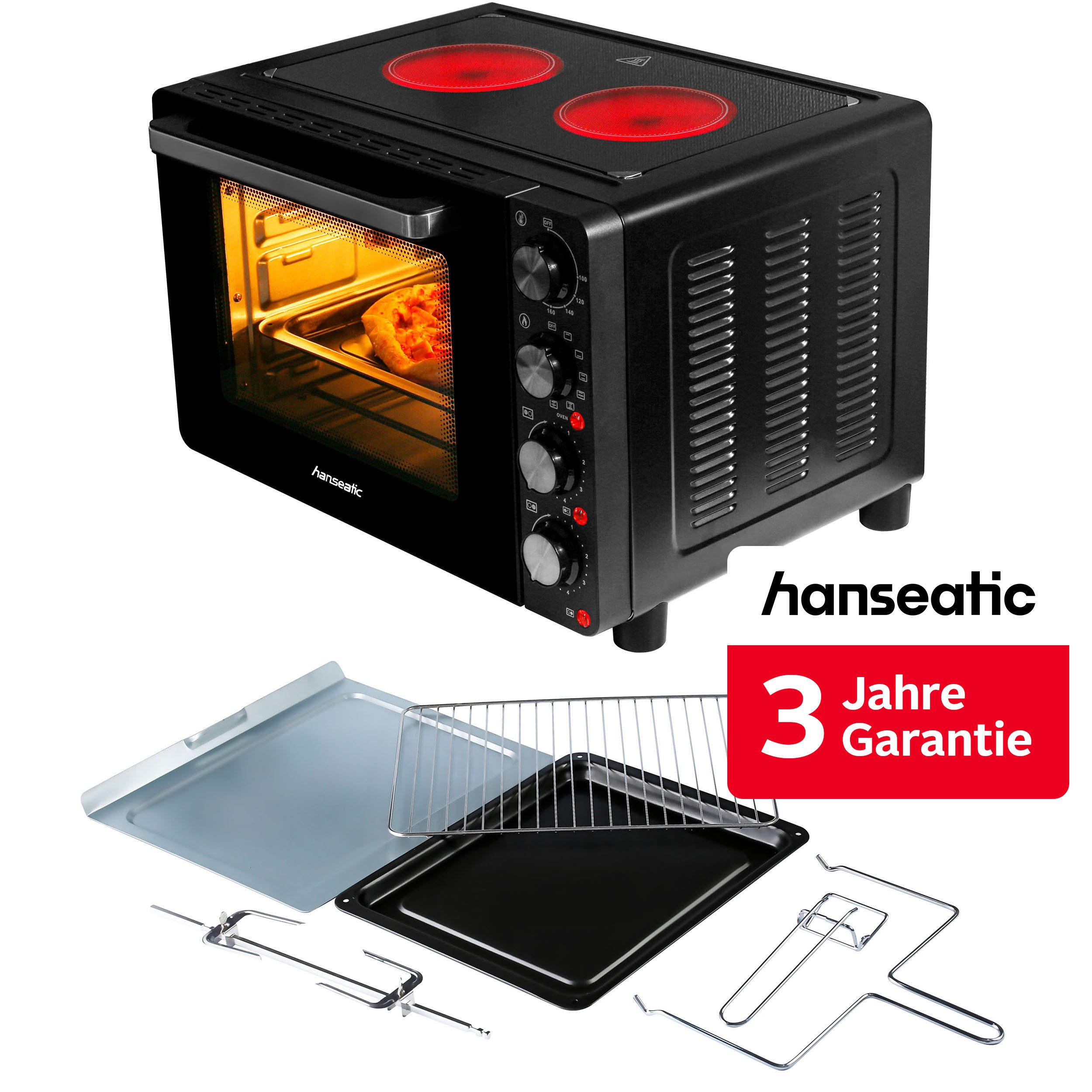 Hanseatic Multiofen HMO287BKB mit 2 Glaskeramik-Kochfeldern, inkl. 3 Jahre Herstellergarantie