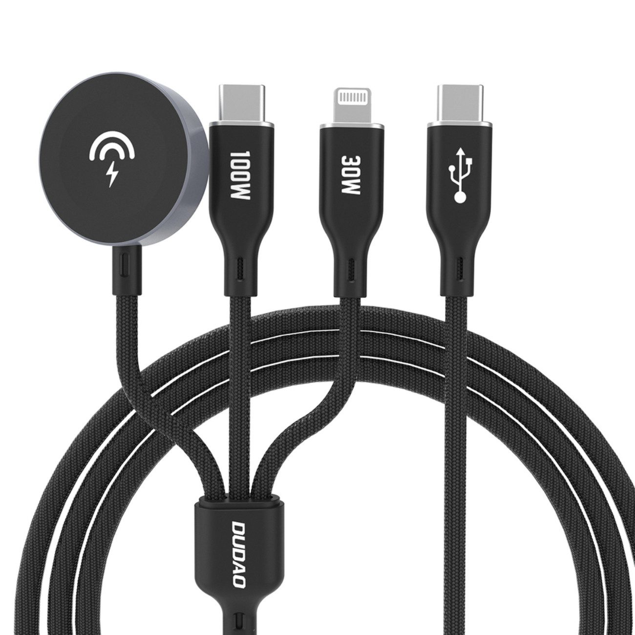 Dudao A12Max+ USB-Kabel, USB-C Stecker, Kompatibel mit iPhone (Kabel) Stecker, USB-C, Kompatibel mit iPhone (Kabel), Apple Watch Ladegerät (120 cm), 3-in-1 Kabel für Apple Watch, USB-C & iPhone, 100W PD