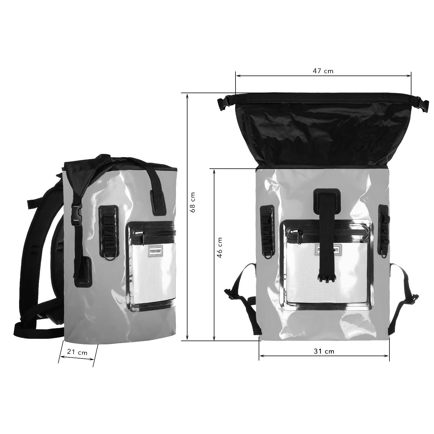 größenregulierbar ergonomisch anndora DryBag wasserfest Freizeitrucksack 68x46x47 Grau Rucksack