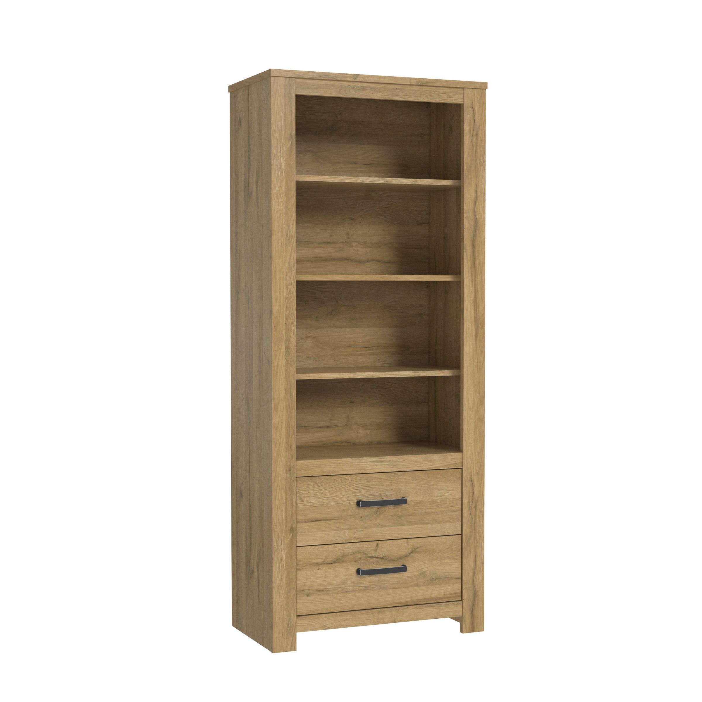 FORTE Regal 2 Schubladen, in Alteiche Dekor - 77x185,3x42,2cm (BxHxT)