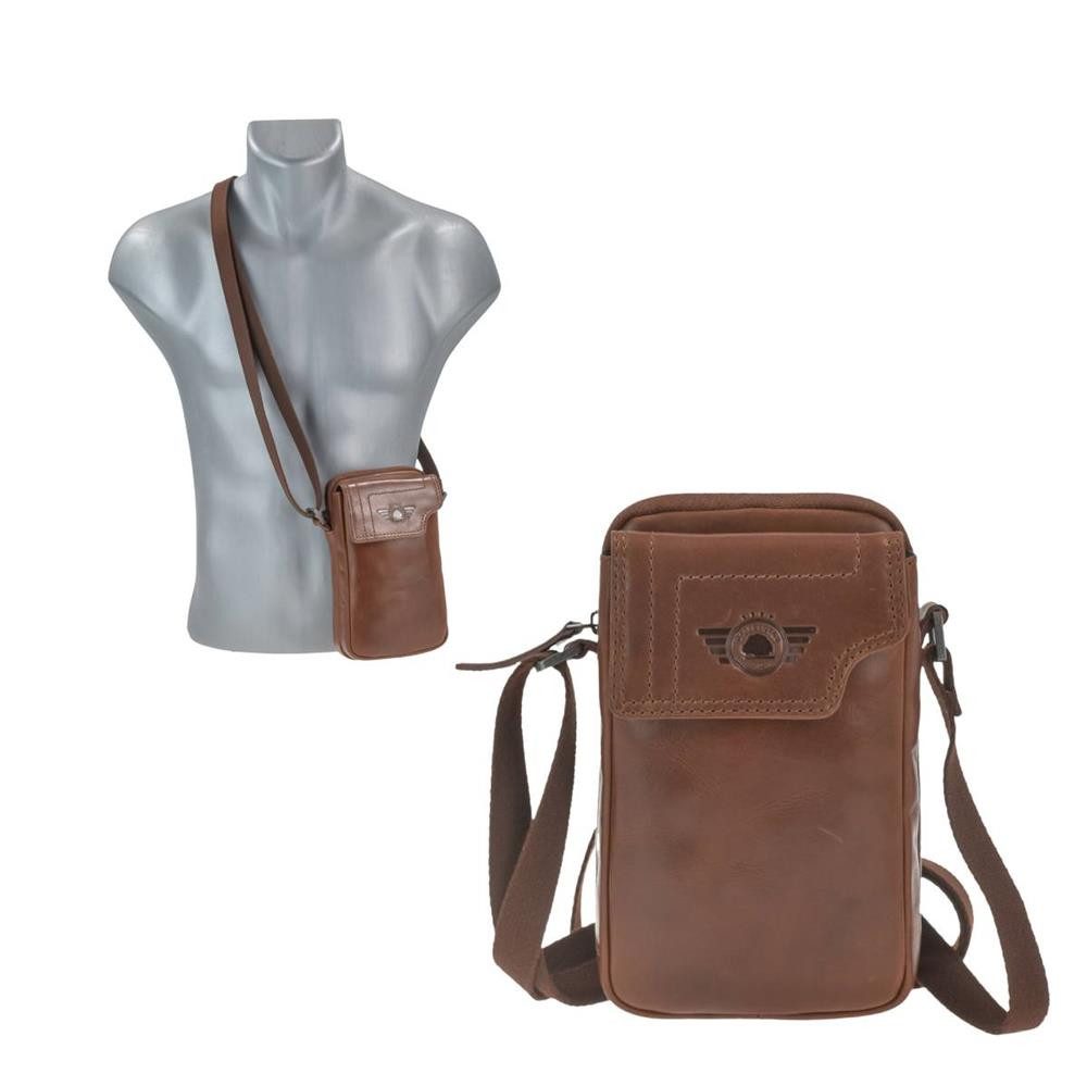 Greenburry Umhängetasche "Waxy Vintage" Handytasche zum Umhängen Leder 13x21cm, Handyfach 11x19cm mit Magnetverschluss, 150cm Schultergurt