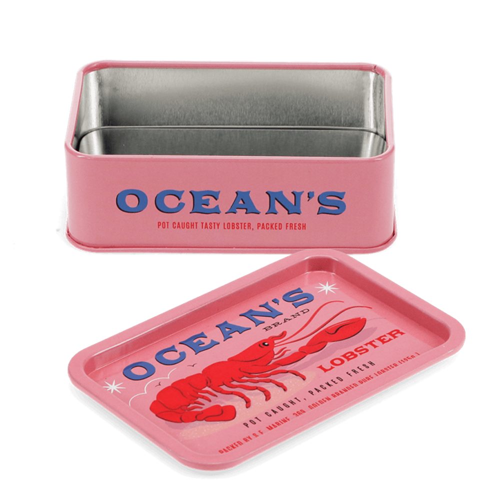 Rex London Aufbewahrungsdose Kleine Dose mit Deckel (Metalldose mit Retro-Aufdruck, 1 St., ca. 10 x 6,5 x 3,2 cm), Fisch, Lobster Motiv, ca. 10 x 6,5 x 3,2 cm